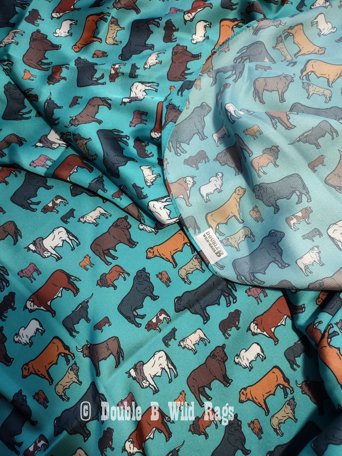 Wild Rag Teal Turquoise BULLs Cattle Western Cowboy Neck Scarf Bandana by Double B Wild Rags