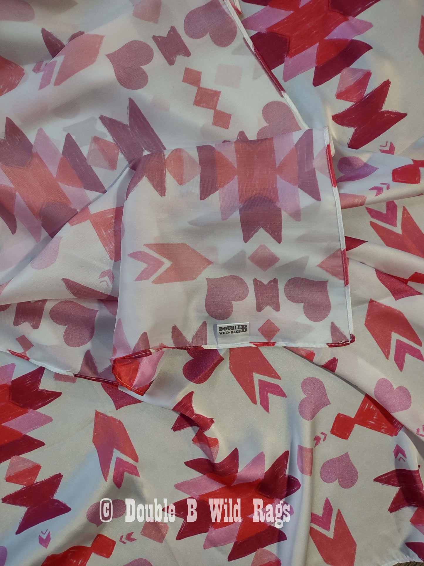 WILD RAG Valentine's Aztec Hearts Pink Red Cowboy Western Neck Scarf Bandanna by Double B Wild Rags