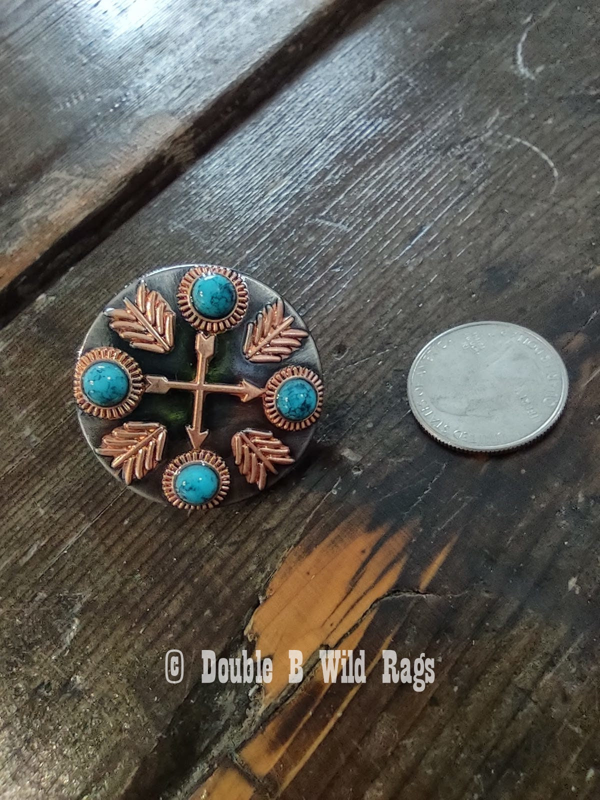 WILD RAG SLIDE Copper round with Turquoise bead accent and Arrows by Double B Wild Rags