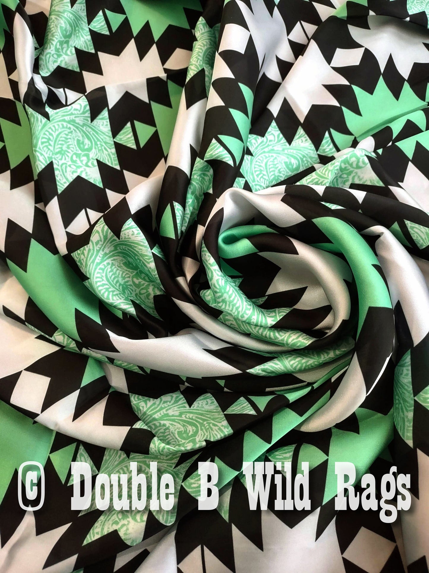 Wild Rag Light Mint Green Tooling, Black, and White tribal Cowboy Western Neck Scarf Bandanna by Double B Wild Rags