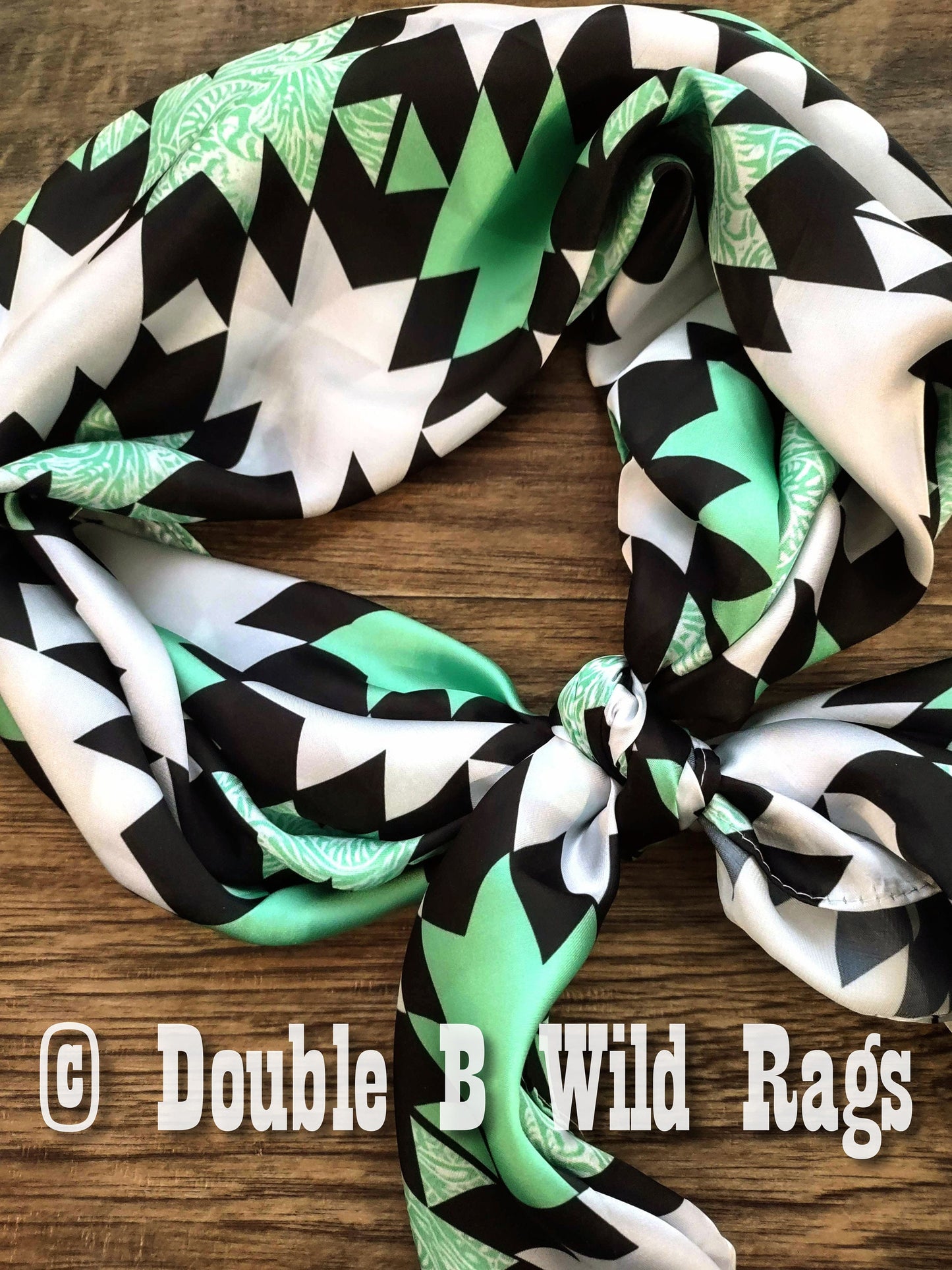 Wild Rag Light Mint Green Tooling, Black, and White tribal Cowboy Western Neck Scarf Bandanna by Double B Wild Rags