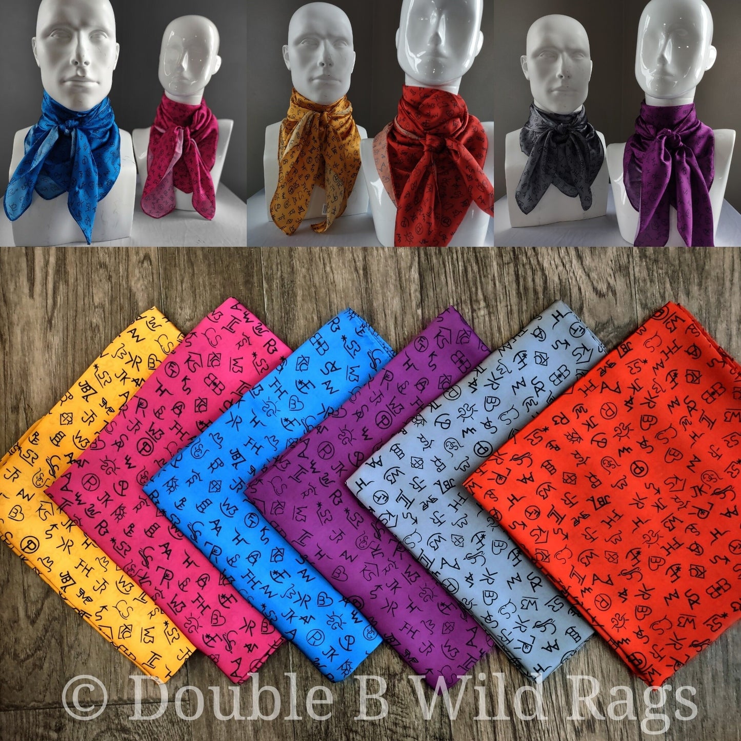 Wild Rag MISC 436 Livestock Scattered Brands Cowboy Western Neck Scarf Bandanna by Double B Wild Rags