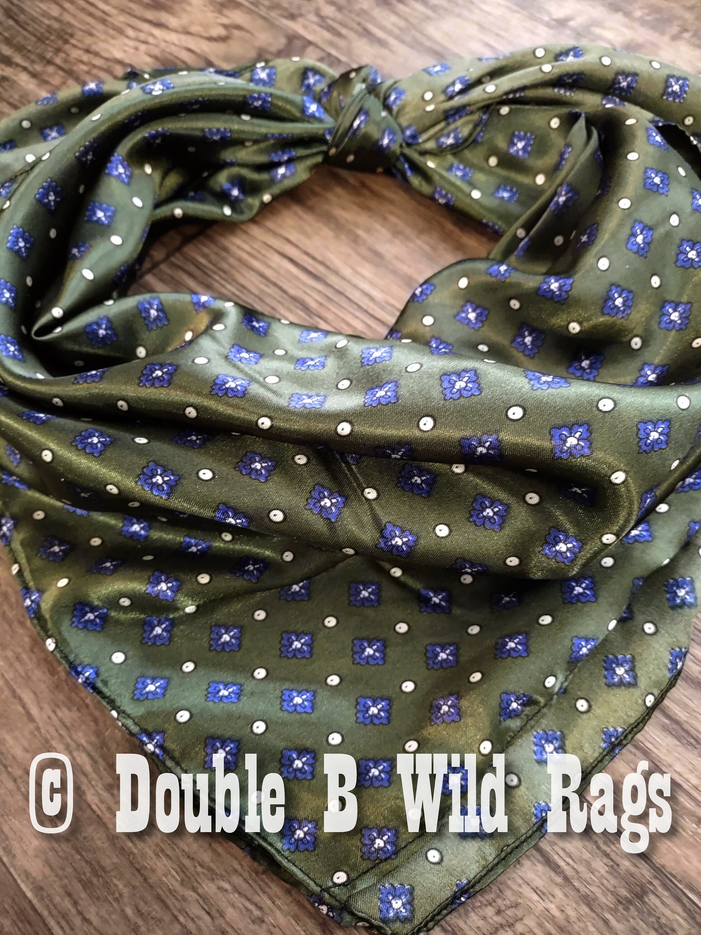 WILD RAG MISC 437 Hunter Green with Blue Motif Cowboy Western Neck Scarf Bandanna by Double B Wild Rags