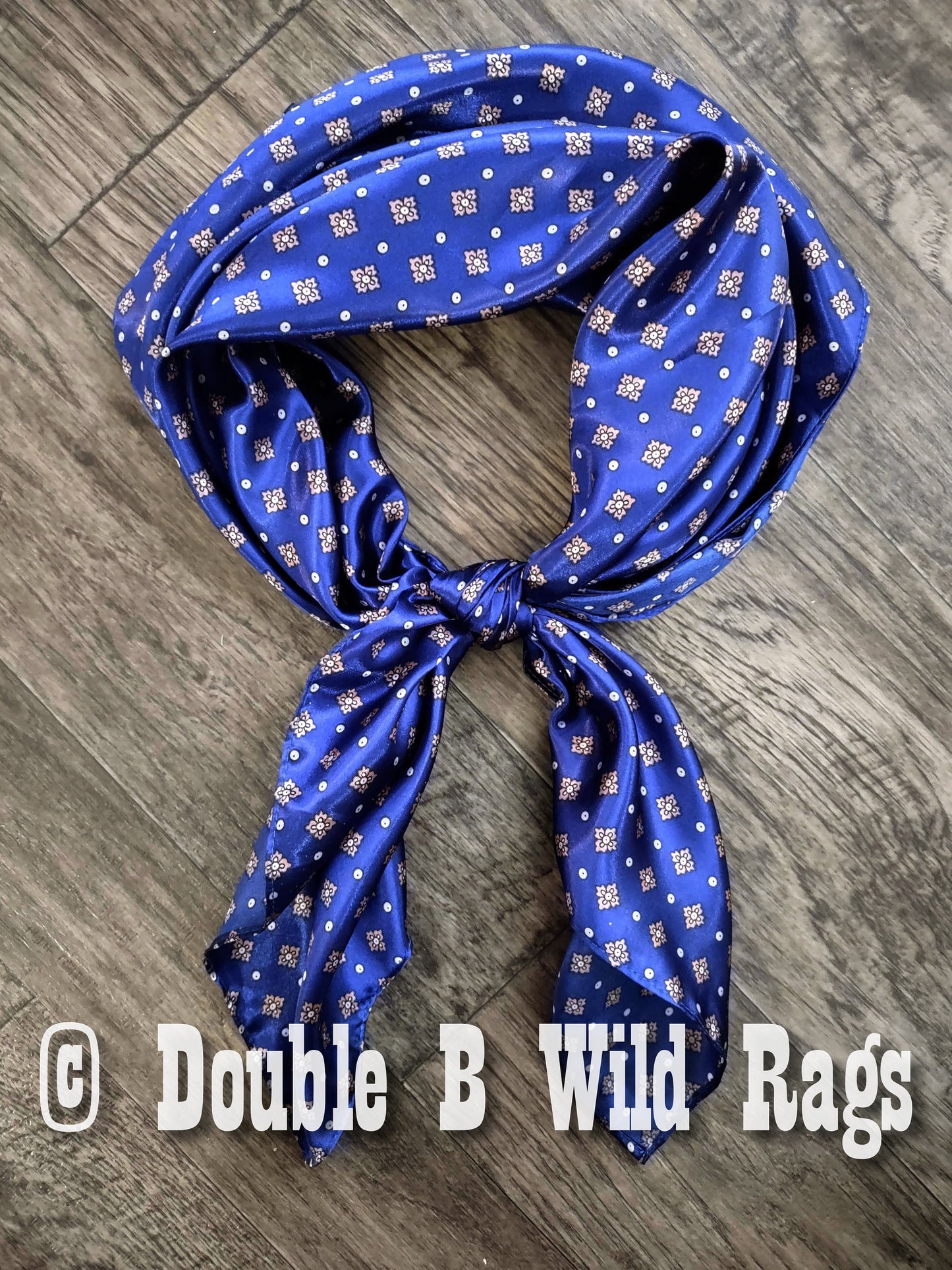 WILD RAG MISC 439 Blue with Light Pink Motif Cowboy Western Neck Scarf Bandanna by Double B Wild Rags