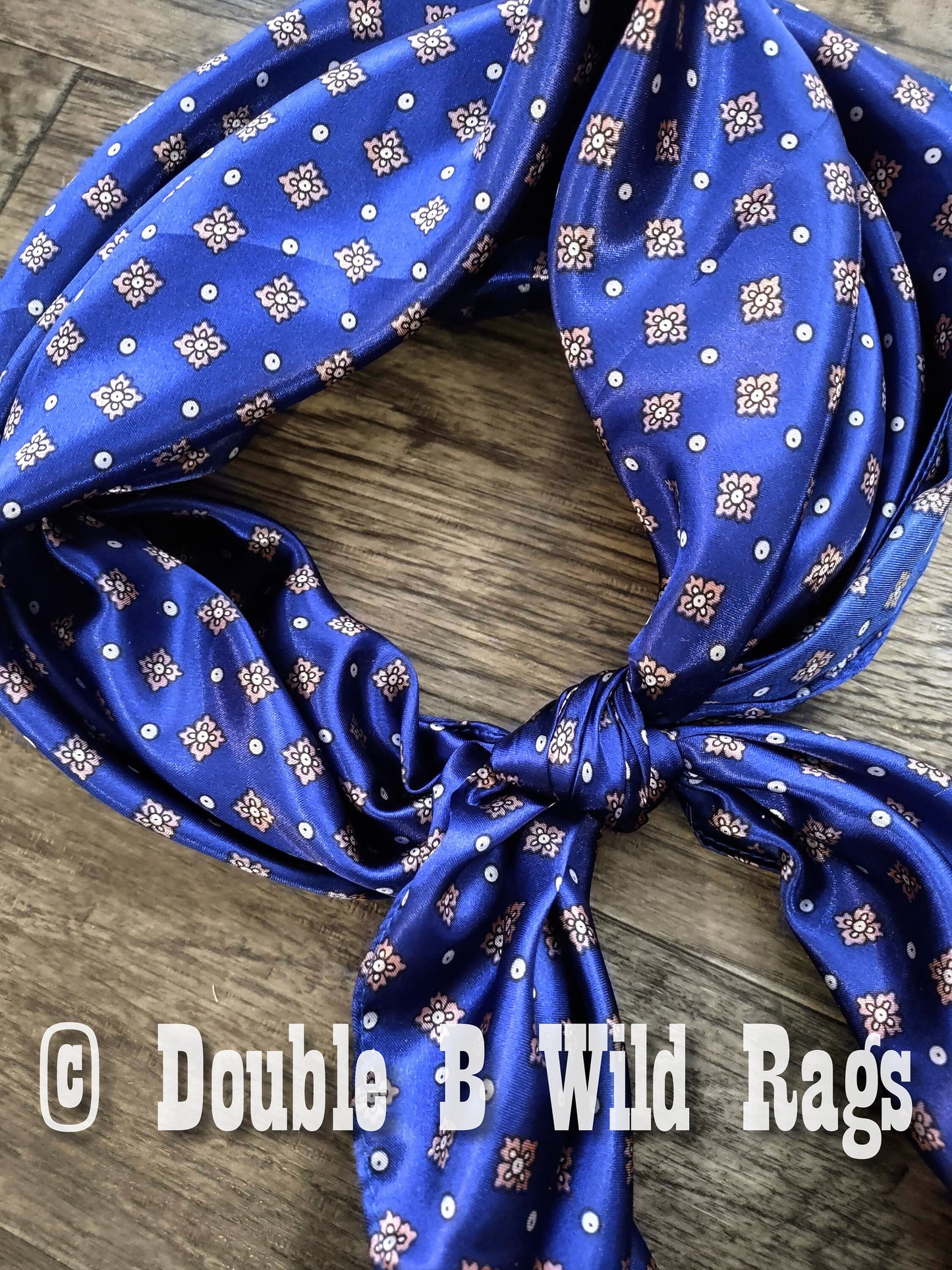 WILD RAG MISC 439 Blue with Light Pink Motif Cowboy Western Neck Scarf Bandanna by Double B Wild Rags