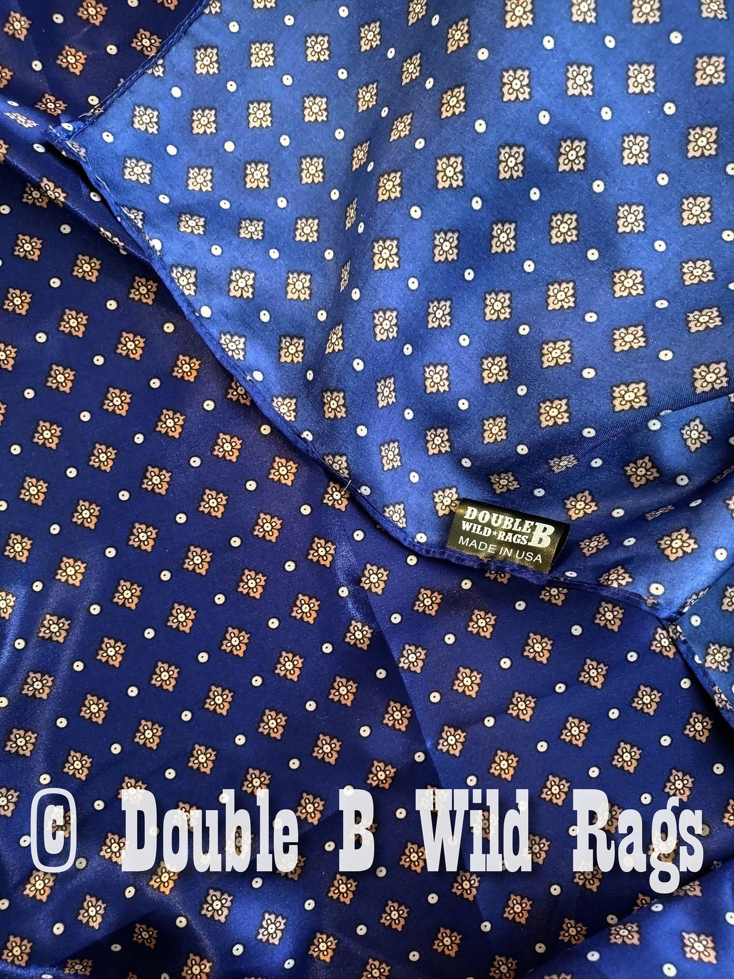 WILD RAG MISC 439 Blue with Light Pink Motif Cowboy Western Neck Scarf Bandanna by Double B Wild Rags