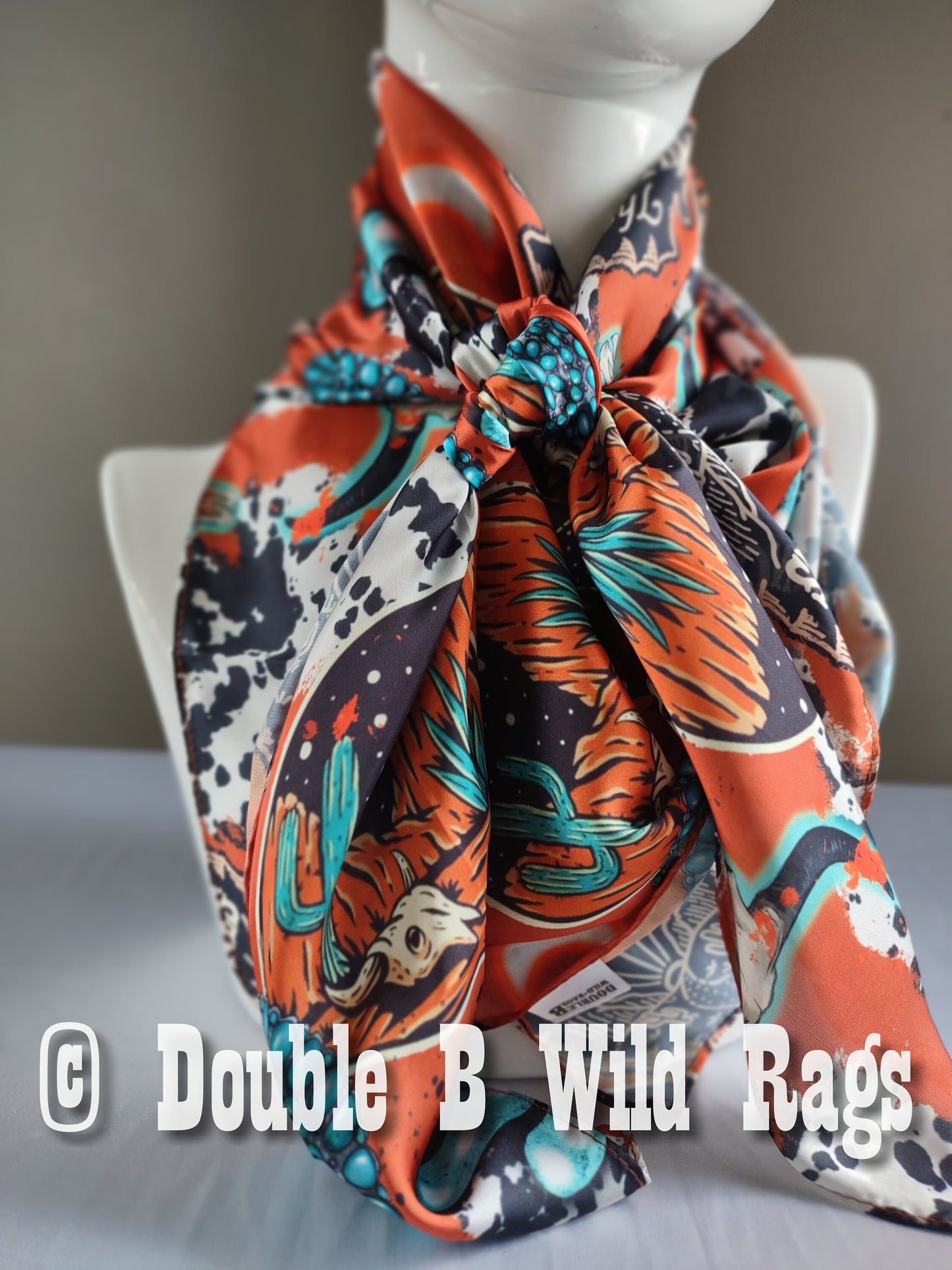 Wild Rag MISC 425 Orange Turquoise Black Desert Cactus Cowboy Western Neck Scarf Bandanna by Double B Wild Rags