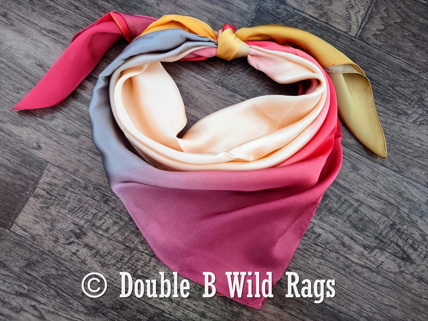 BARGAIN WILD RAG Ombre Dark Pink Orange and Grey by Double B Wild Rags Bandana Western Neck Scarf Neckerchief