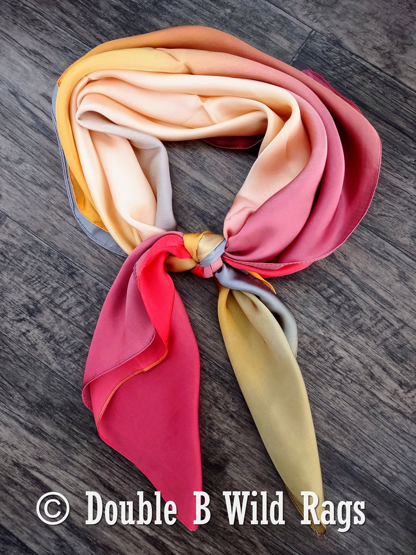 BARGAIN WILD RAG Ombre Dark Pink Orange and Grey by Double B Wild Rags Bandana Western Neck Scarf Neckerchief