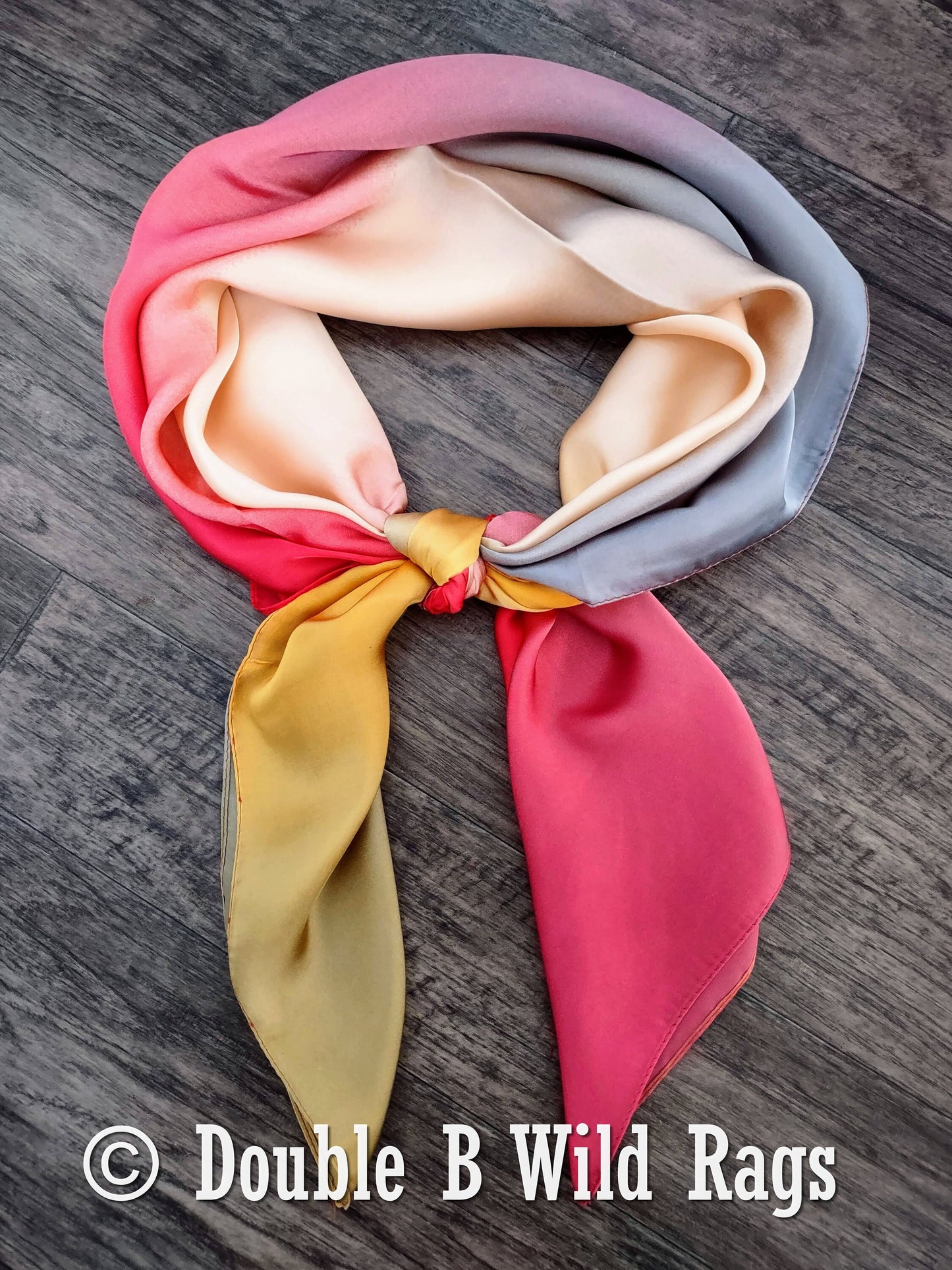 BARGAIN WILD RAG Ombre Dark Pink Orange and Grey by Double B Wild Rags Bandana Western Neck Scarf Neckerchief