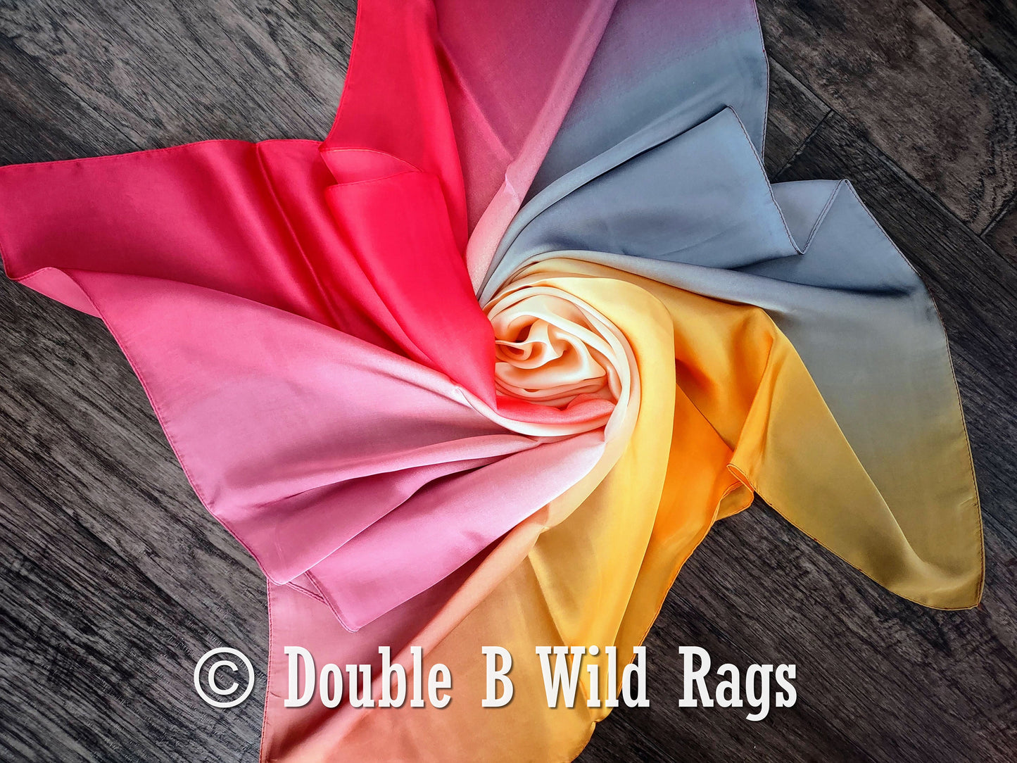 BARGAIN WILD RAG Ombre Dark Pink Orange and Grey by Double B Wild Rags Bandana Western Neck Scarf Neckerchief