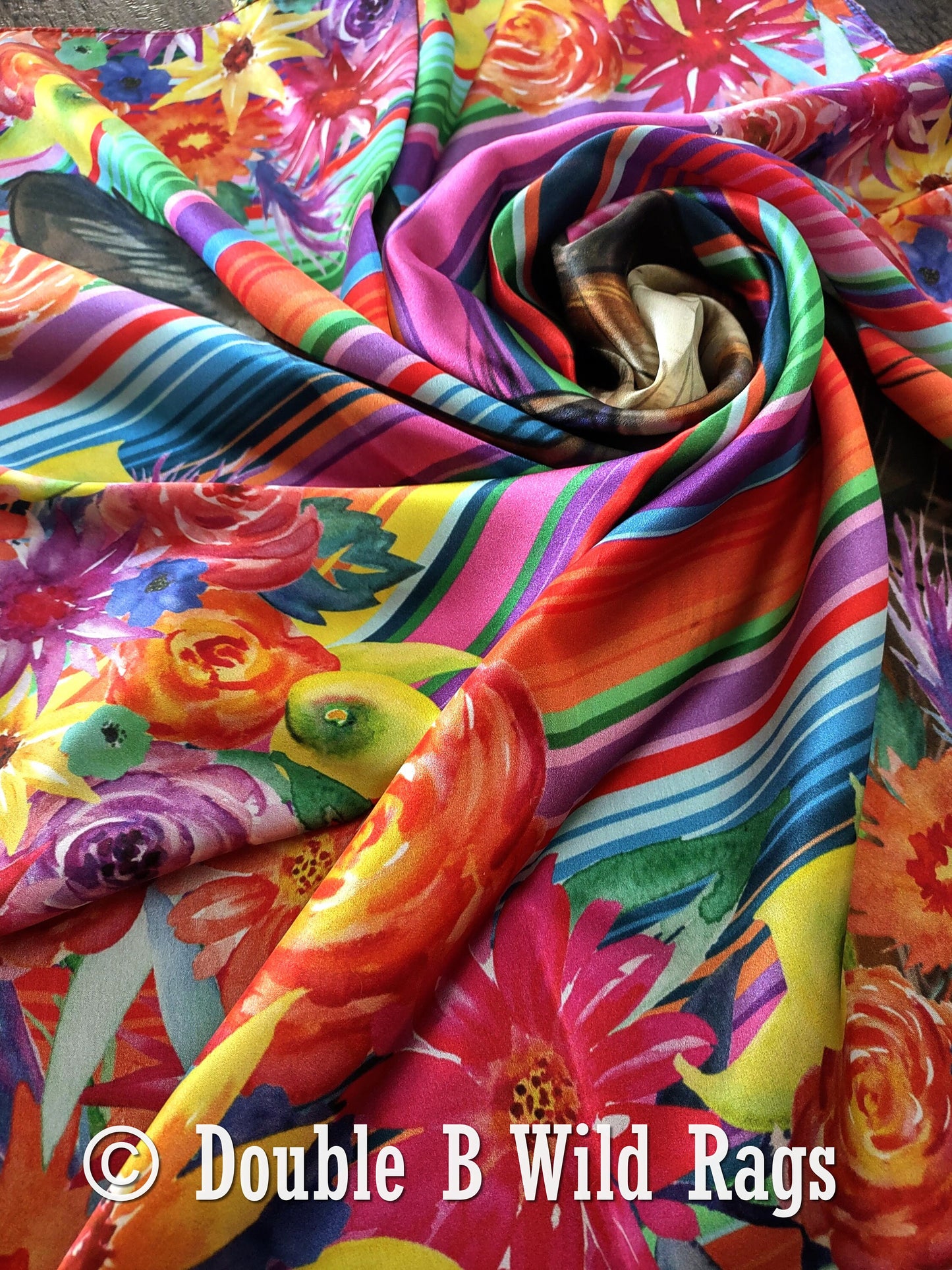 Wild Rag 100% Silk Fiesta Serape Donkey Burro Floral Border Cowboy Western Neck Scarf Bandanna by Double B Wild Rags