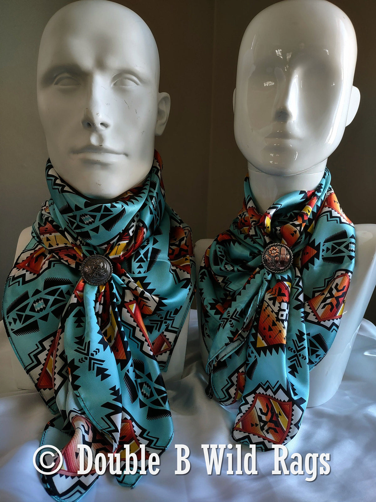 Wild Rag 100% Silk Light Blue with Orange Serape Cowboy Western Neck Scarf Bandanna by Double B Wild Rags