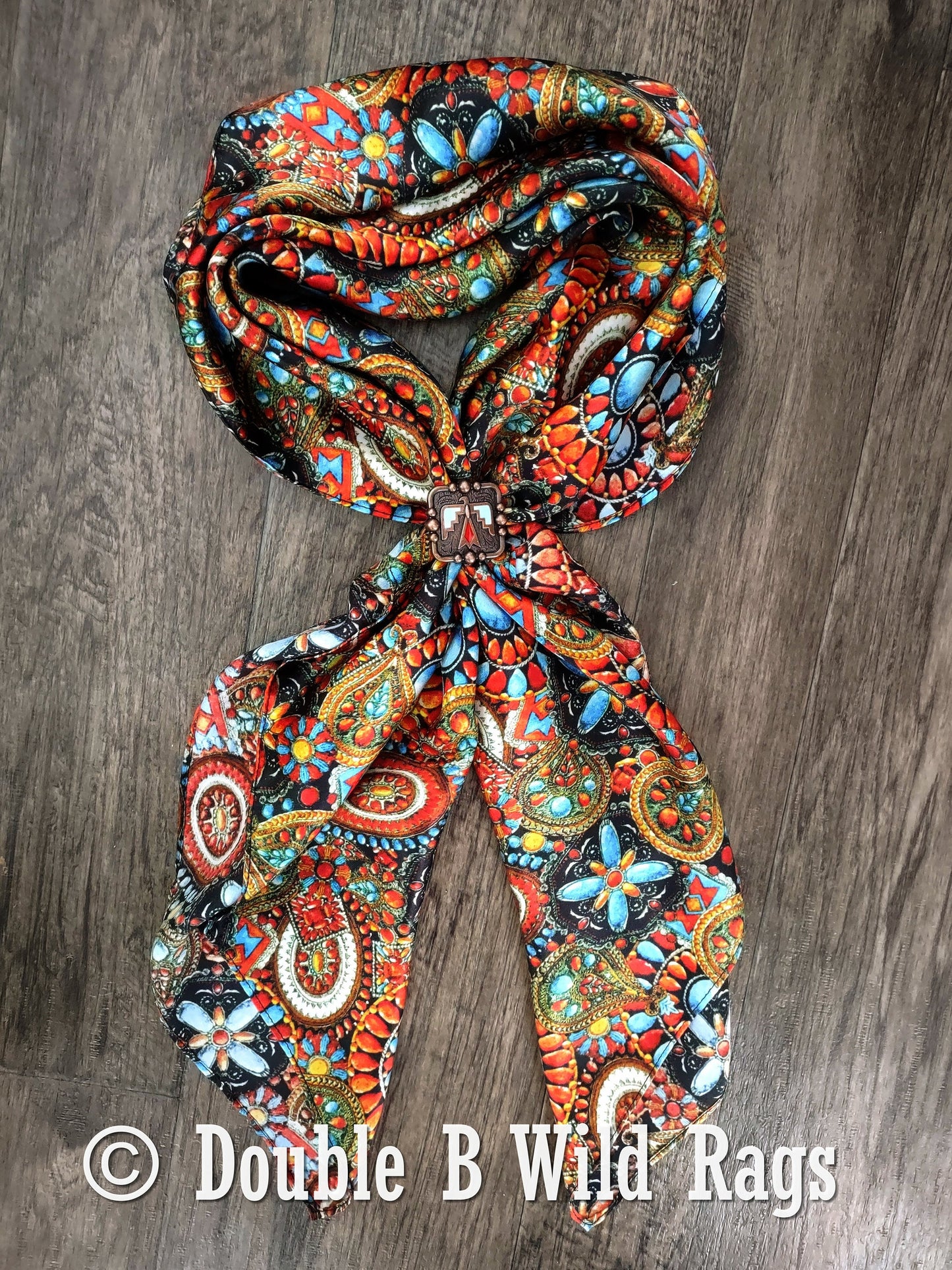 Wild Rag 100% Silk Native Indian Southwest Turquoise and Jewels Cowboy Western Neck Scarf Bandanna by Double B Wild Rags