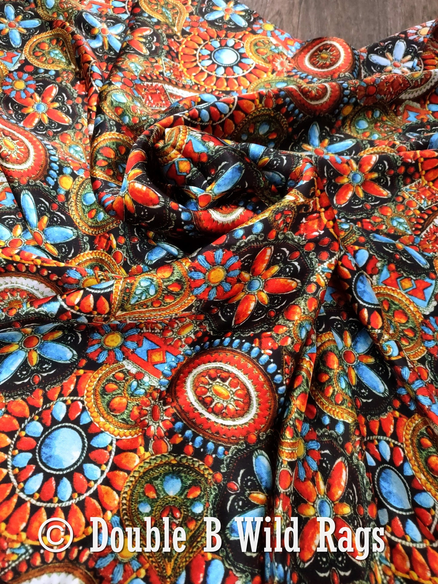 Wild Rag 100% Silk Native Indian Southwest Turquoise and Jewels Cowboy Western Neck Scarf Bandanna by Double B Wild Rags