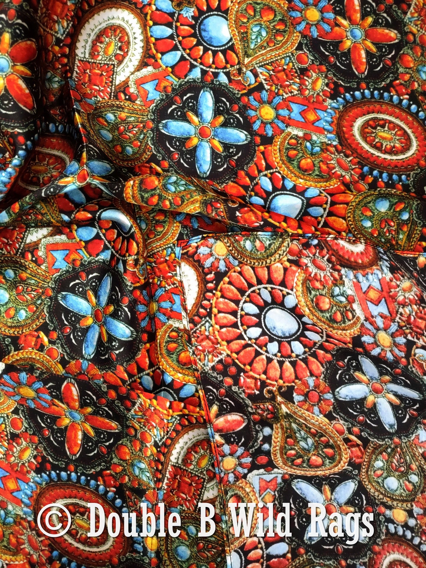 Wild Rag 100% Silk Native Indian Southwest Turquoise and Jewels Cowboy Western Neck Scarf Bandanna by Double B Wild Rags