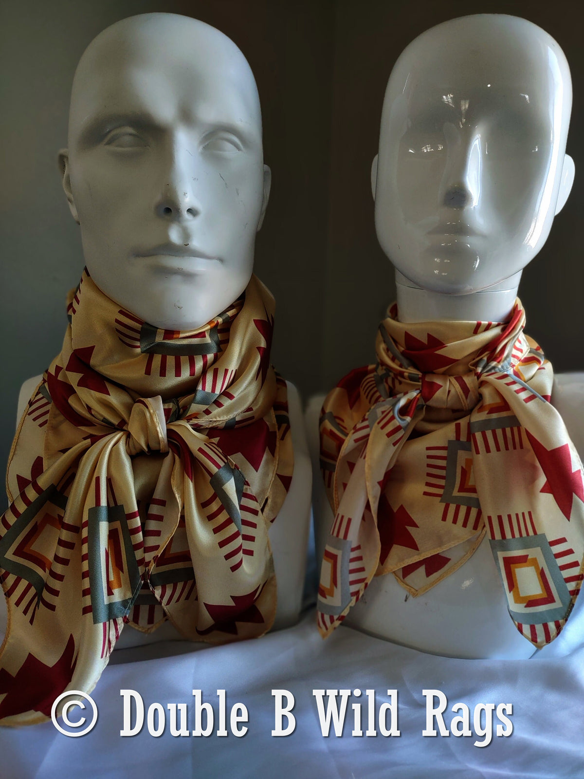 Wild Rag 100% Silk Aztec Ivory and Burgundy Cowboy Western Neck Scarf Bandanna by Double B Wild Rags