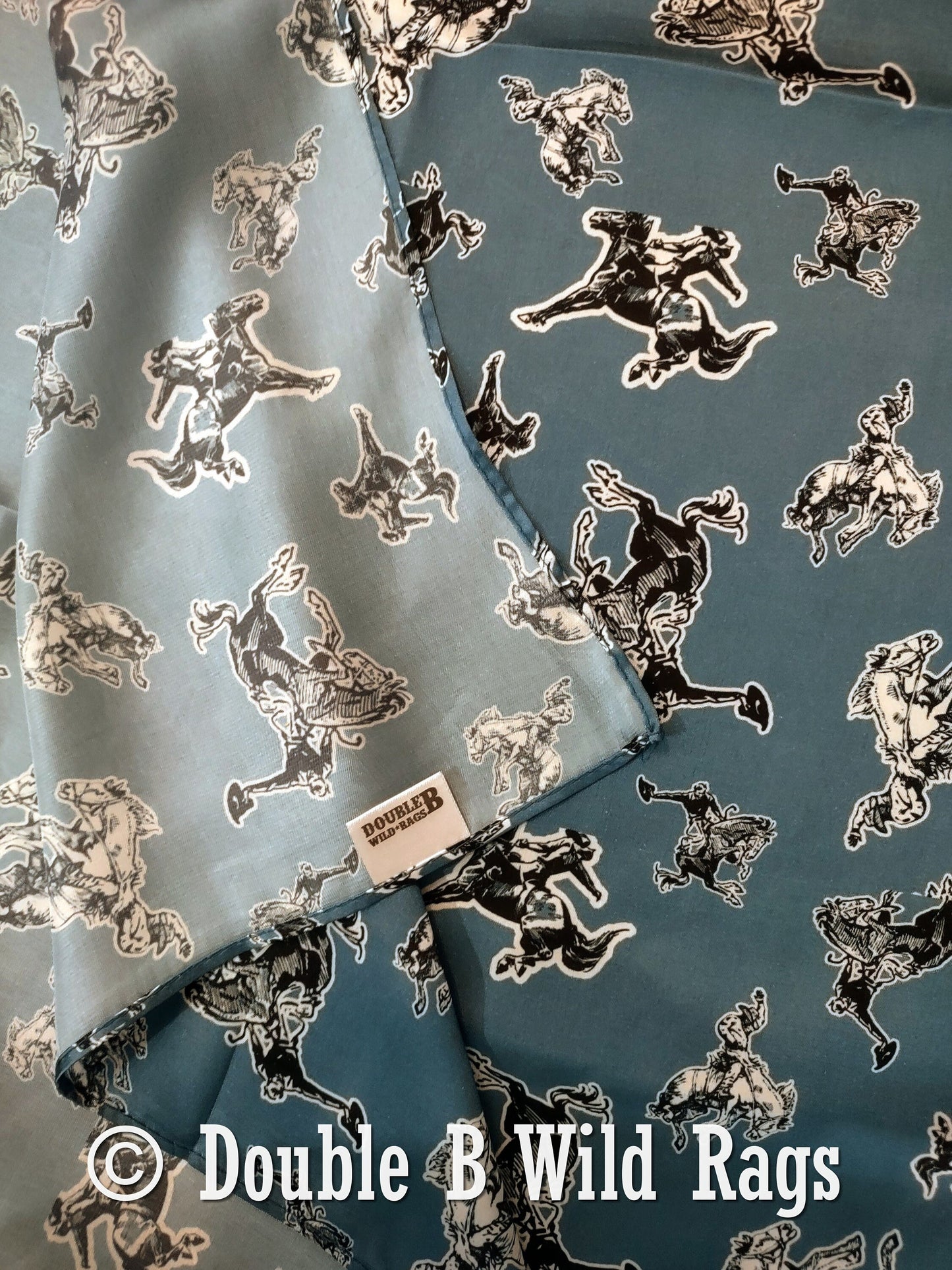 Wild Rag MISC 438 Bronc on Blue Cowboy Western Neck Scarf Bandanna by Double B Wild Rags