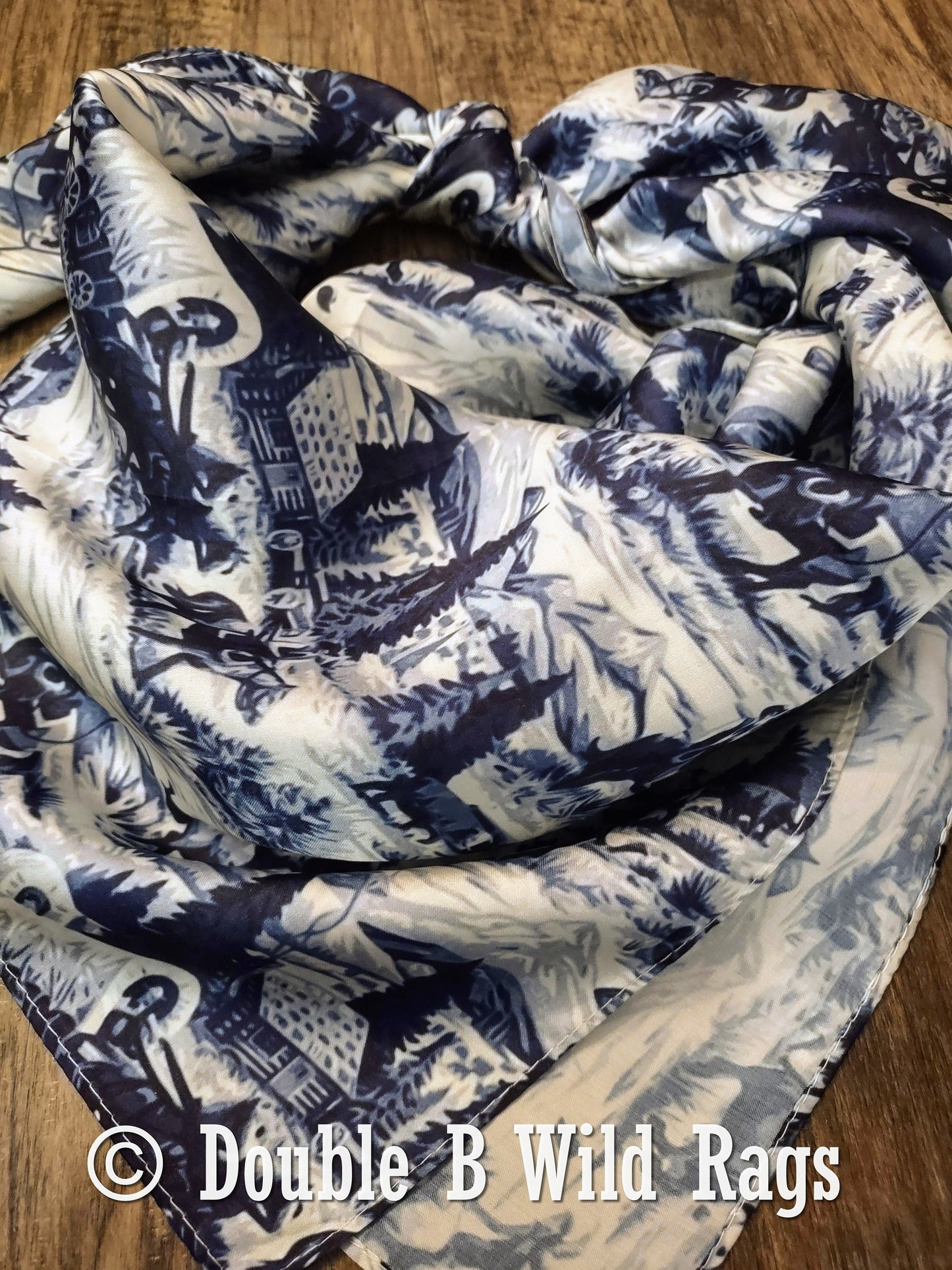Wild Rag MISC 440 Western Blue Toile Cowboy Western Neck Scarf Bandanna by Double B Wild Rags