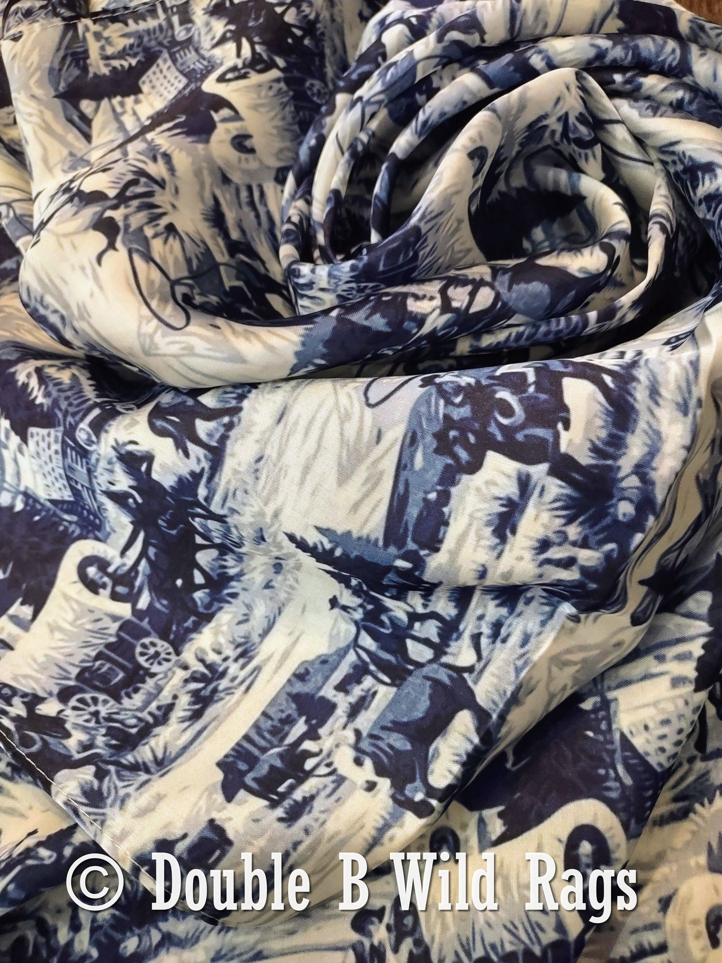 Wild Rag MISC 440 Western Blue Toile Cowboy Western Neck Scarf Bandanna by Double B Wild Rags