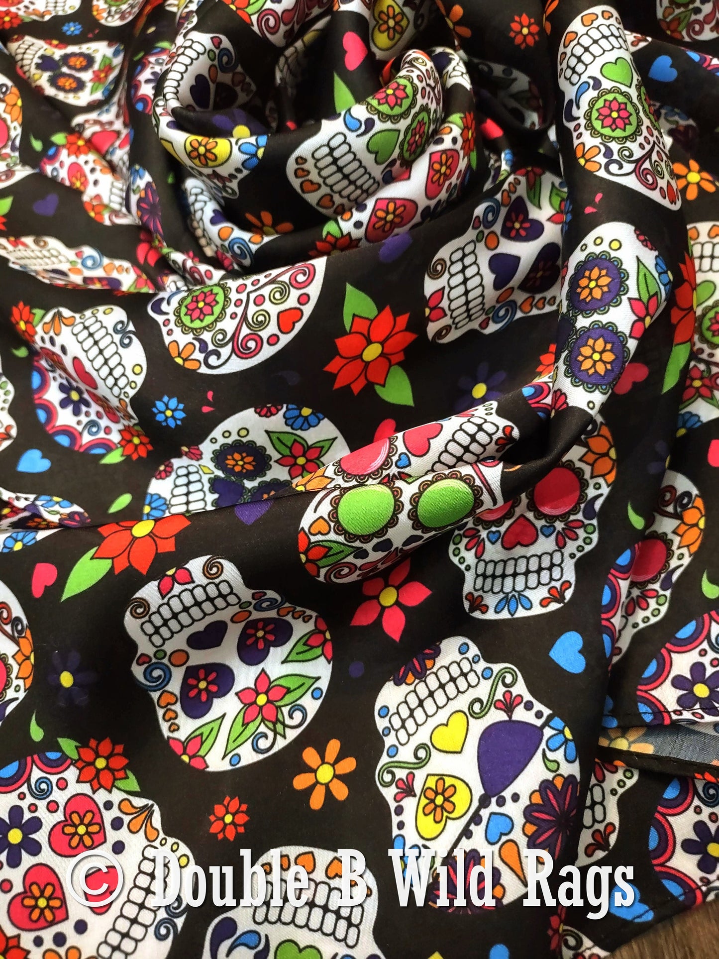 Wild Rag Día De Los Muertos Sugar Skull Cowboy Western Neck Scarf Bandanna by Double B Wild Rags