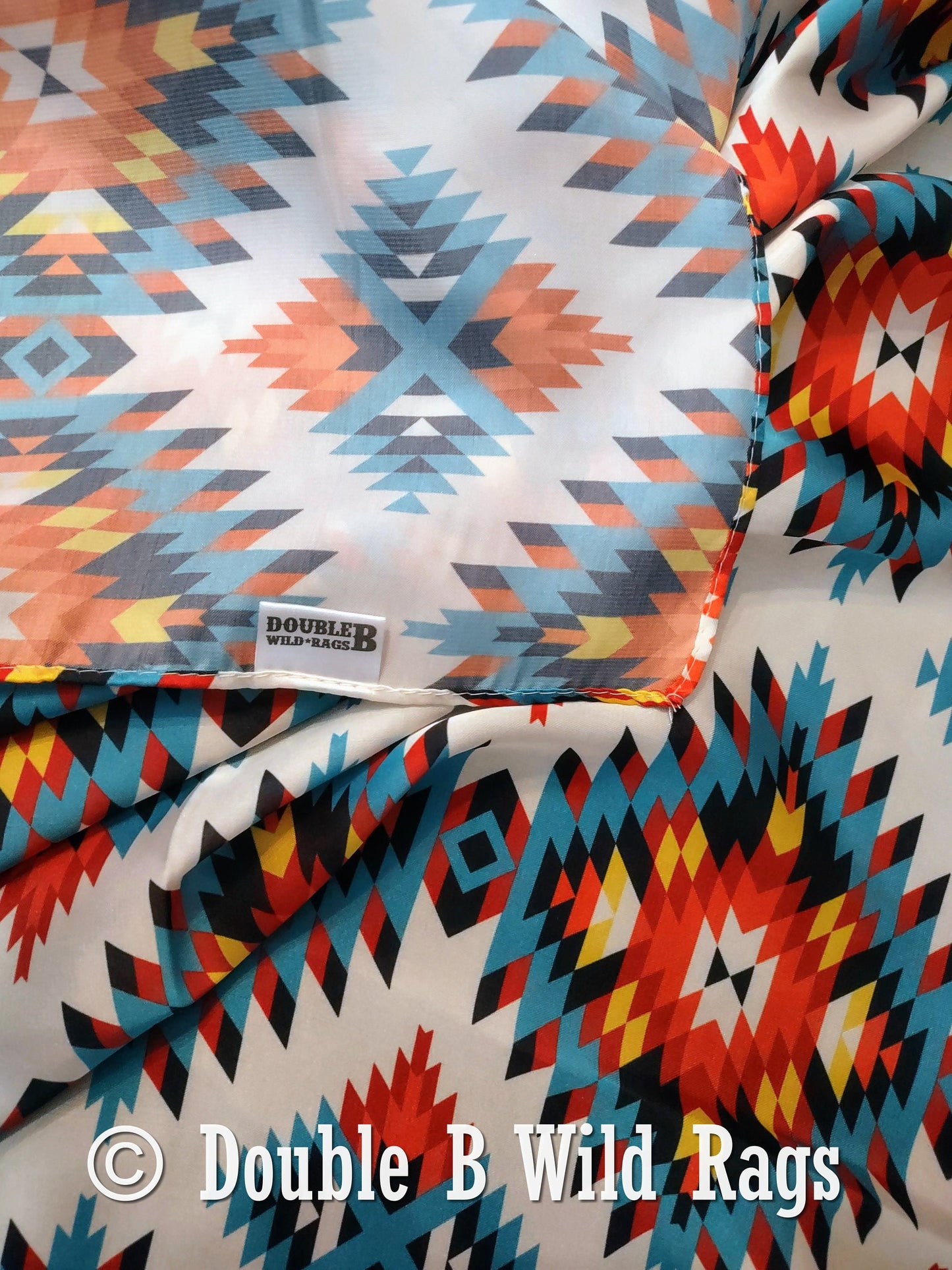 Wild Rag Bright Red, Turquoise, Yellow Aztec Cowboy Western Neck Scarf Bandanna by Double B Wild Rags