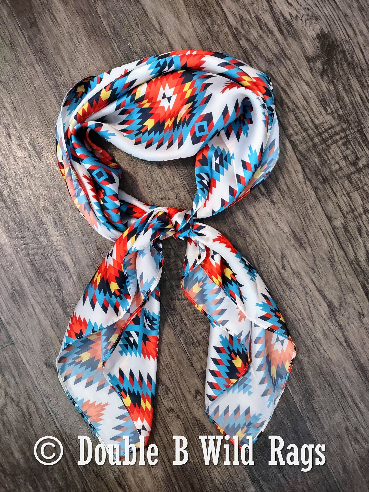 Wild Rag Bright Red, Turquoise, Yellow Aztec Cowboy Western Neck Scarf Bandanna by Double B Wild Rags