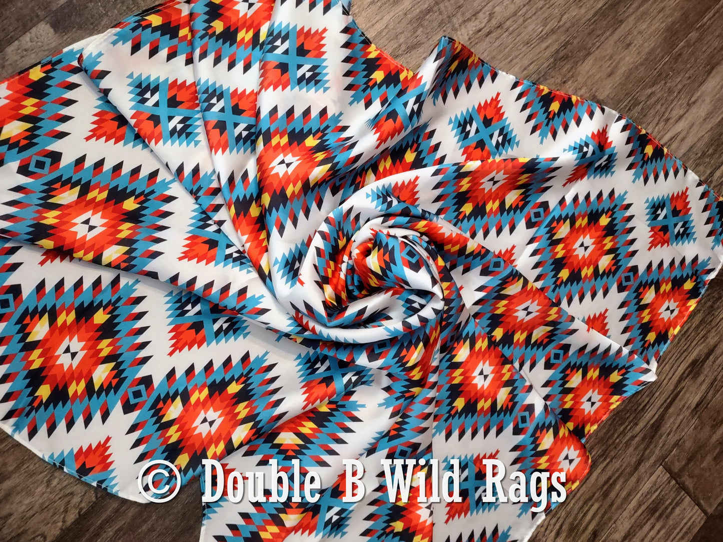 Wild Rag Bright Red, Turquoise, Yellow Aztec Cowboy Western Neck Scarf Bandanna by Double B Wild Rags