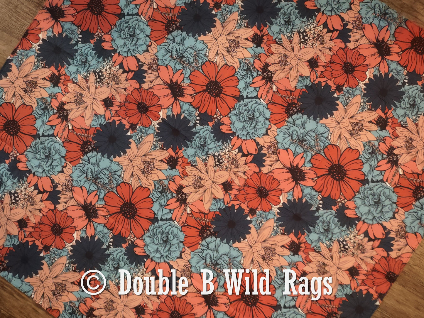 Wild Rag Blue and Coral Floral Cowboy Western Neck Scarf Bandanna by Double B Wild Rags