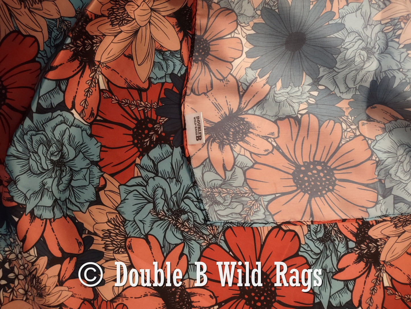 Wild Rag Blue and Coral Floral Cowboy Western Neck Scarf Bandanna by Double B Wild Rags