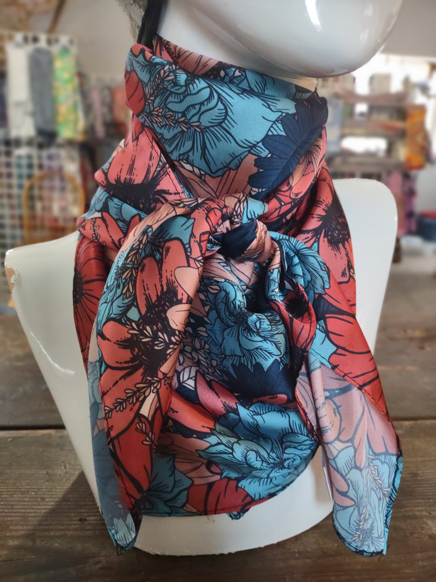 Wild Rag Blue and Coral Floral Cowboy Western Neck Scarf Bandanna by Double B Wild Rags