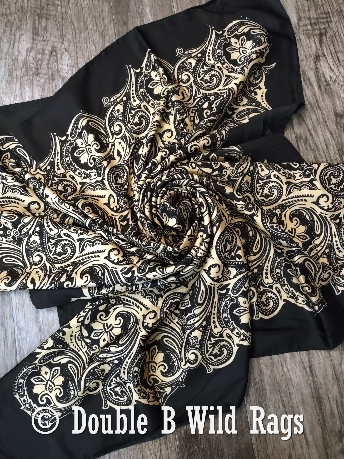 Wild Rag BARGAIN CORNER BC1141 Cowboy Floral Black and Camel Western Neck Scarf by Double B Wild Rags