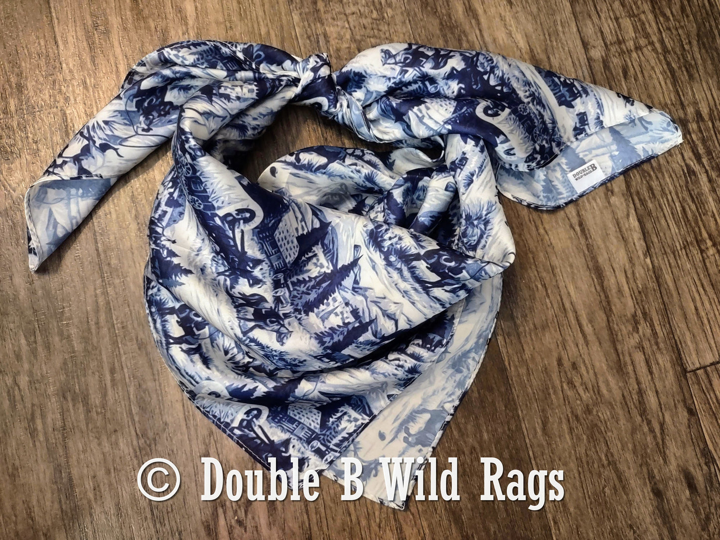 Wild Rag MISC 440 Western Blue Toile Cowboy Western Neck Scarf Bandanna by Double B Wild Rags