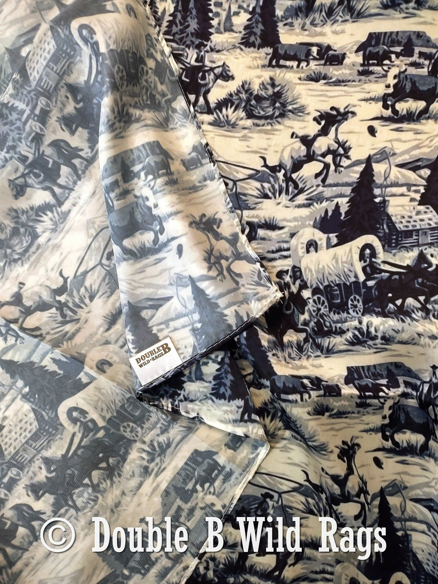 Wild Rag MISC 440 Western Blue Toile Cowboy Western Neck Scarf Bandanna by Double B Wild Rags