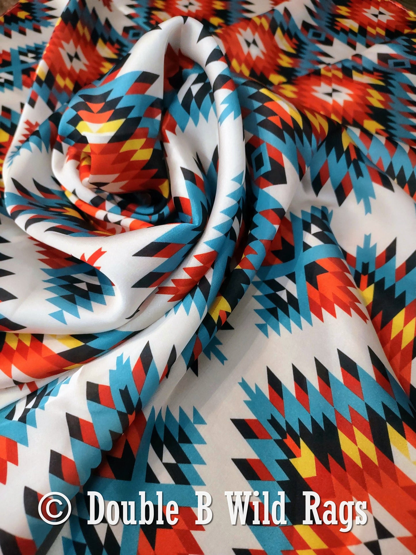 Wild Rag Bright Red, Turquoise, Yellow Aztec Cowboy Western Neck Scarf Bandanna by Double B Wild Rags