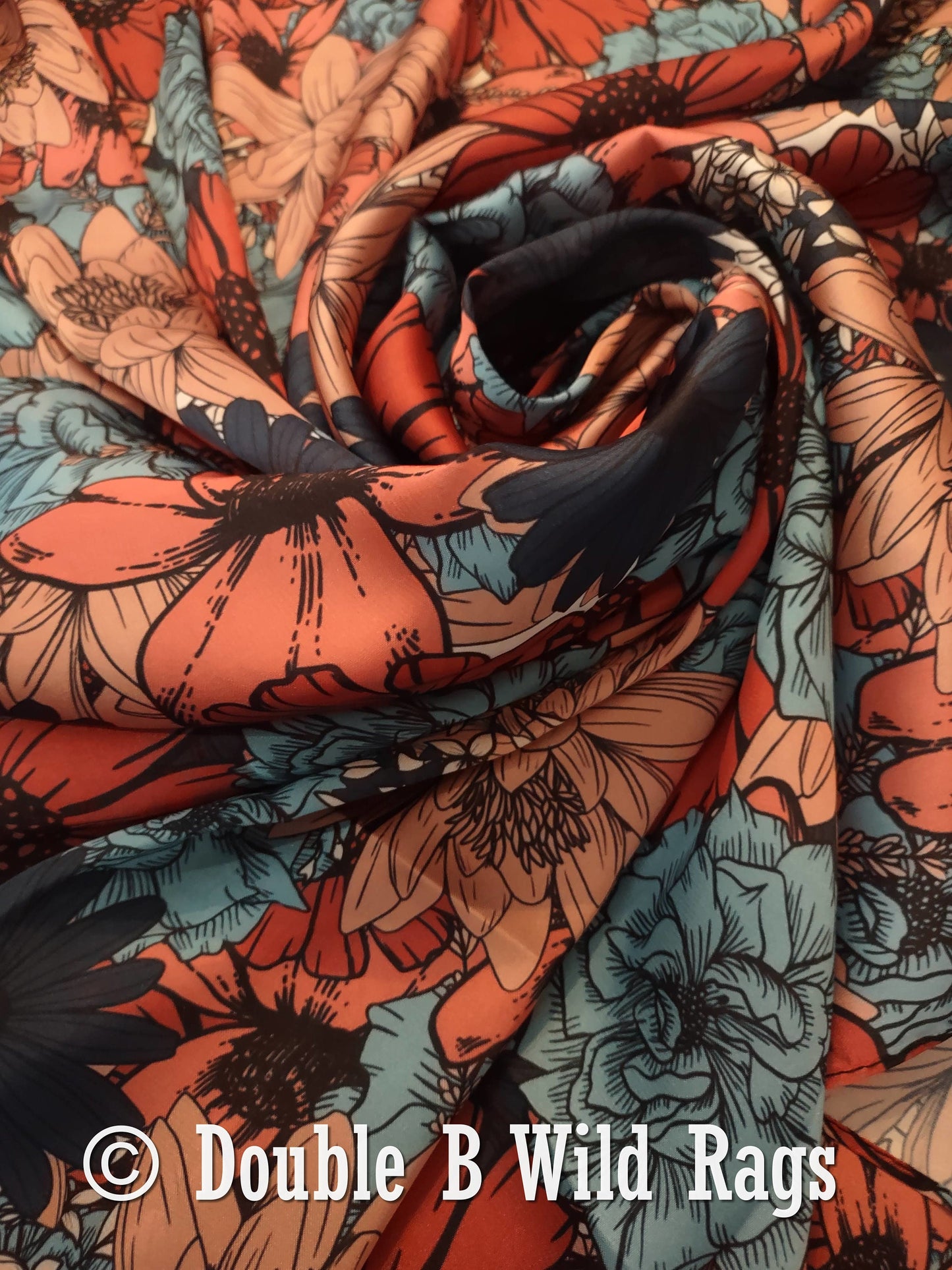 Wild Rag Blue and Coral Floral Cowboy Western Neck Scarf Bandanna by Double B Wild Rags
