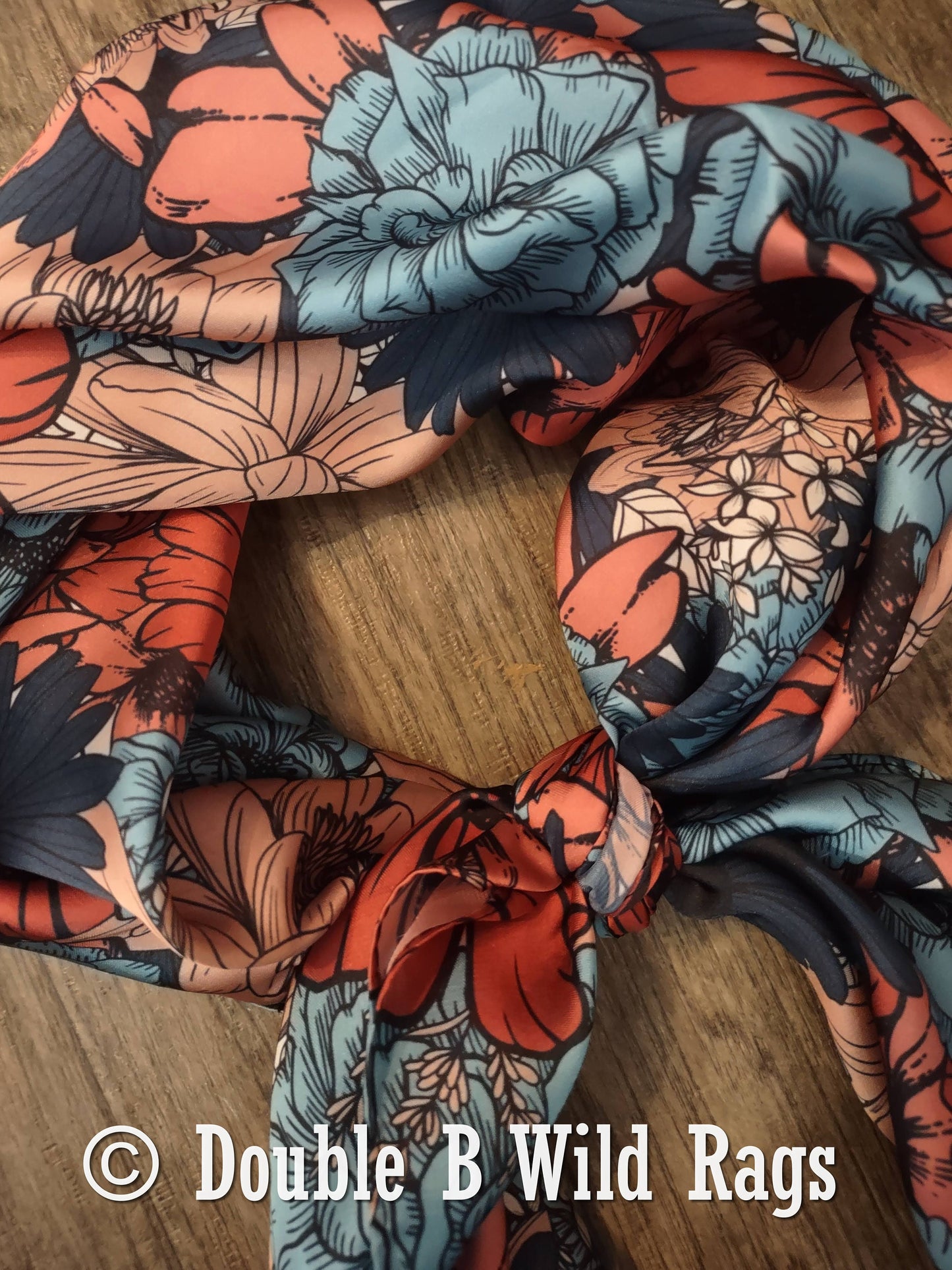 Wild Rag Blue and Coral Floral Cowboy Western Neck Scarf Bandanna by Double B Wild Rags