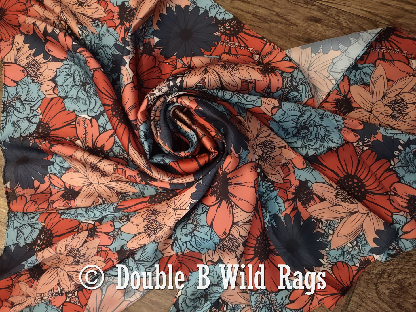 Wild Rag Blue and Coral Floral Cowboy Western Neck Scarf Bandanna by Double B Wild Rags