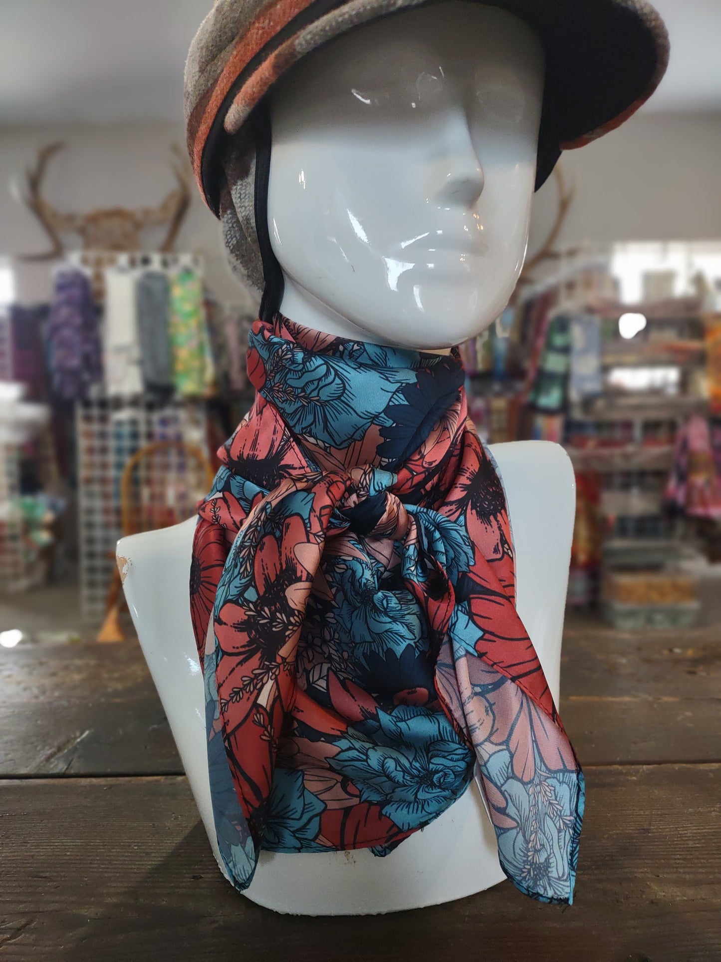 Wild Rag Blue and Coral Floral Cowboy Western Neck Scarf Bandanna by Double B Wild Rags