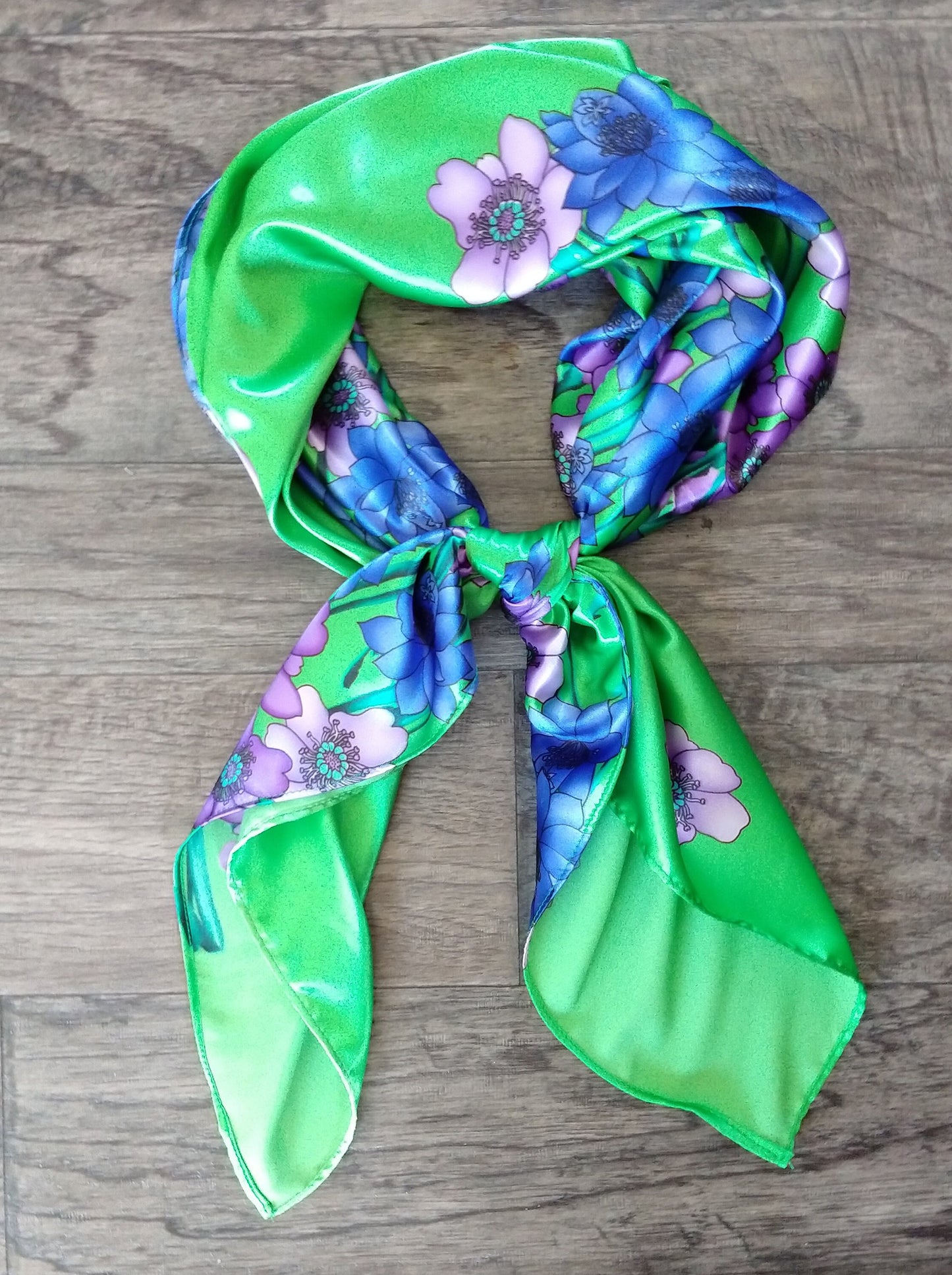 Wild Rag Bright Green with Purple Flowers Cowboy Western Neck Scarf Neckerchief Bandanna by Double B Wild Rags