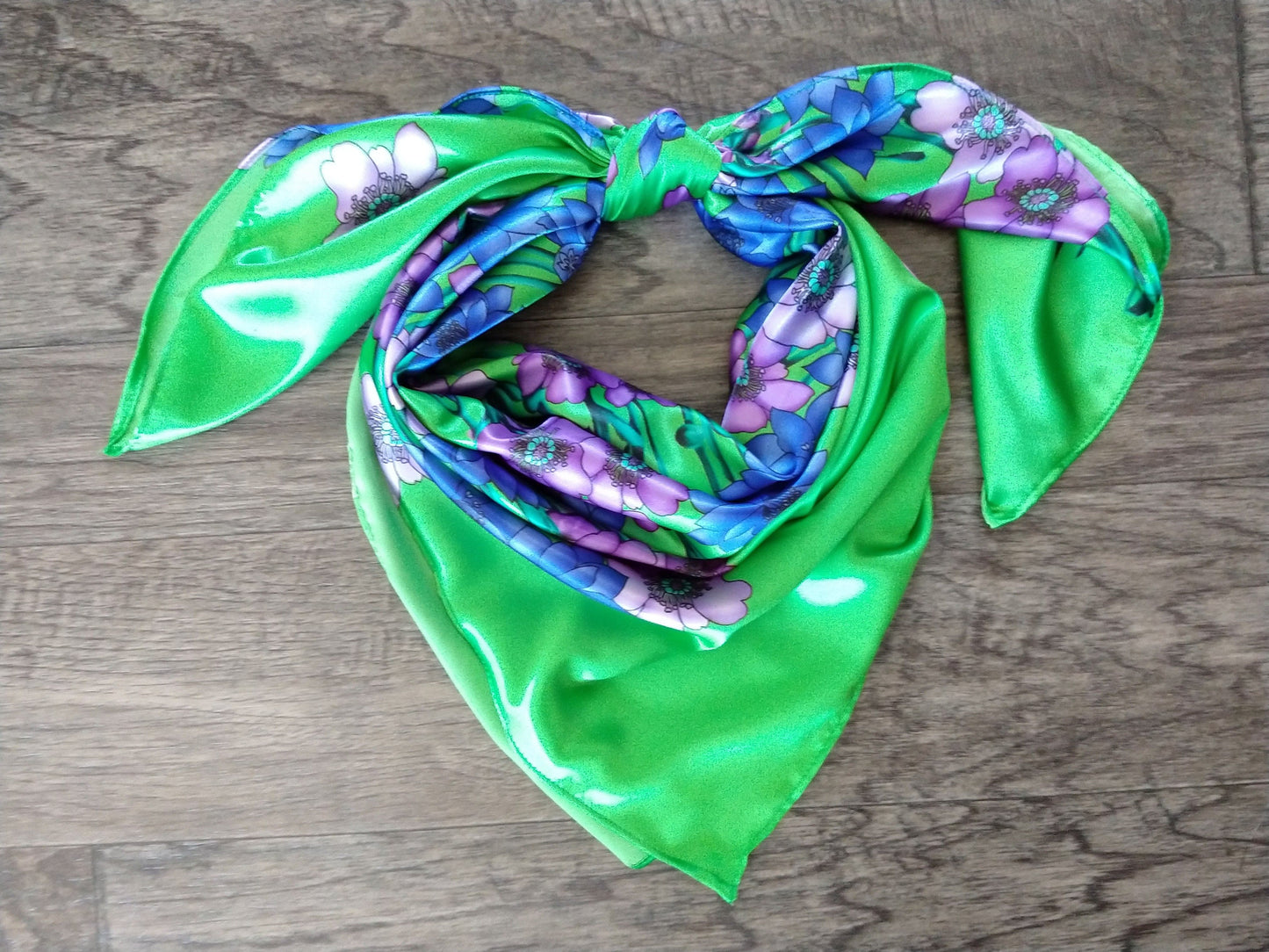Wild Rag Bright Green with Purple Flowers Cowboy Western Neck Scarf Neckerchief Bandanna by Double B Wild Rags