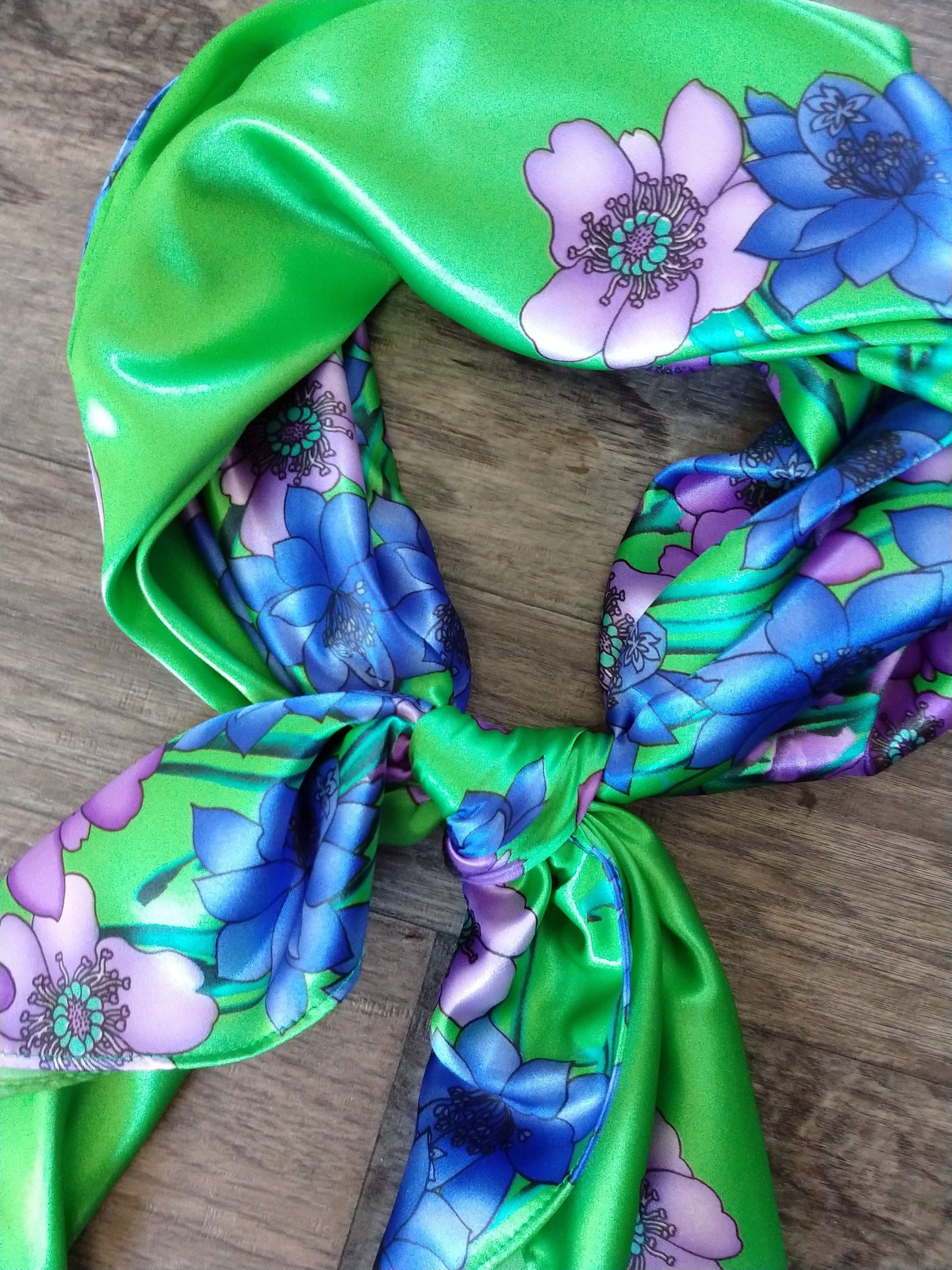 Wild Rag Bright Green with Purple Flowers Cowboy Western Neck Scarf Neckerchief Bandanna by Double B Wild Rags