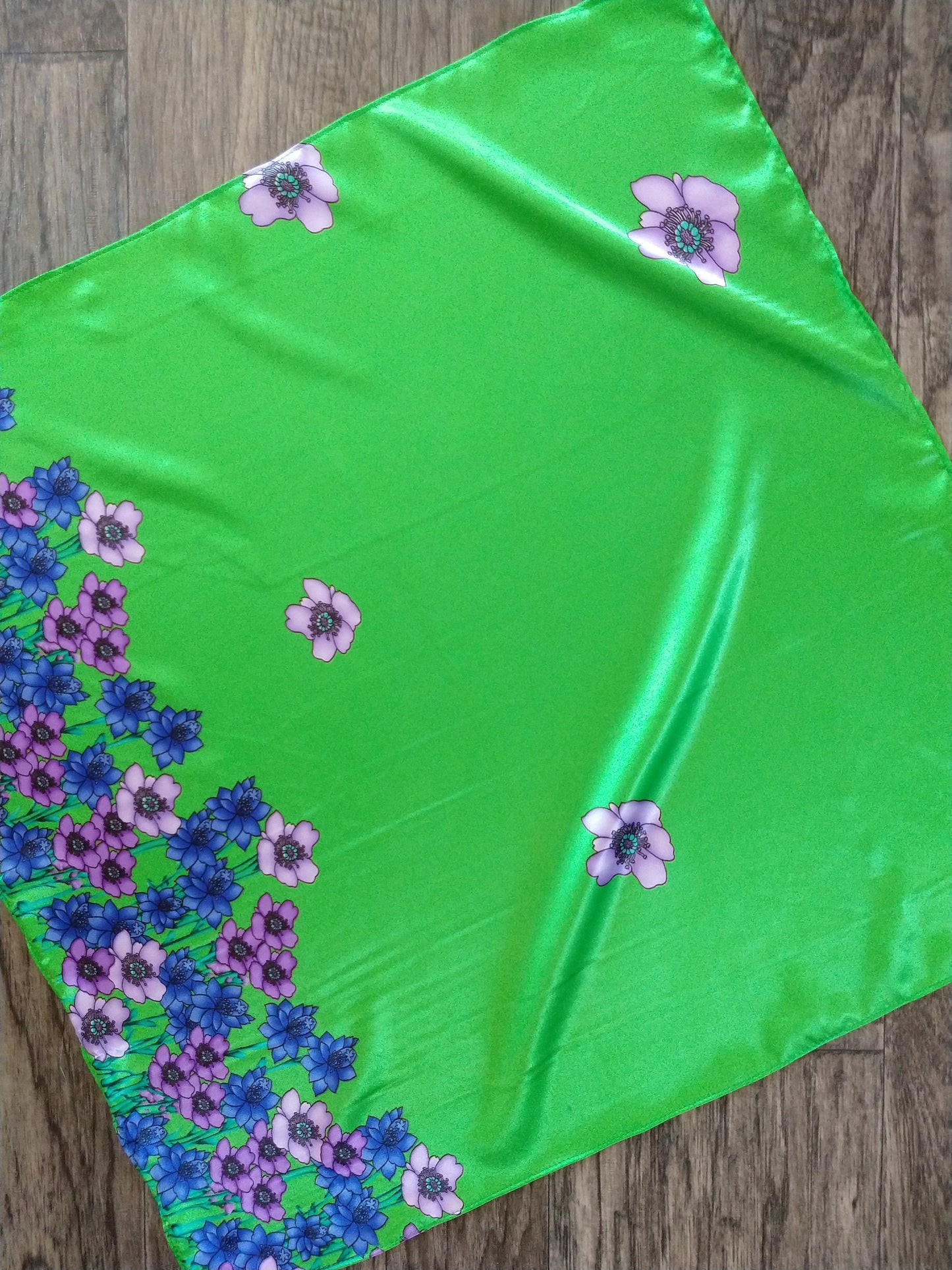 Wild Rag Bright Green with Purple Flowers Cowboy Western Neck Scarf Neckerchief Bandanna by Double B Wild Rags