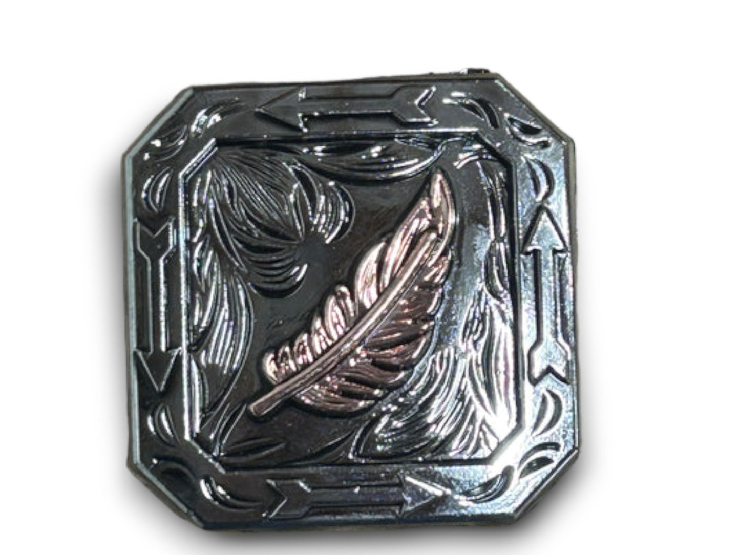 Square Copper Feather and Silver Concho Wild Rag Slide
