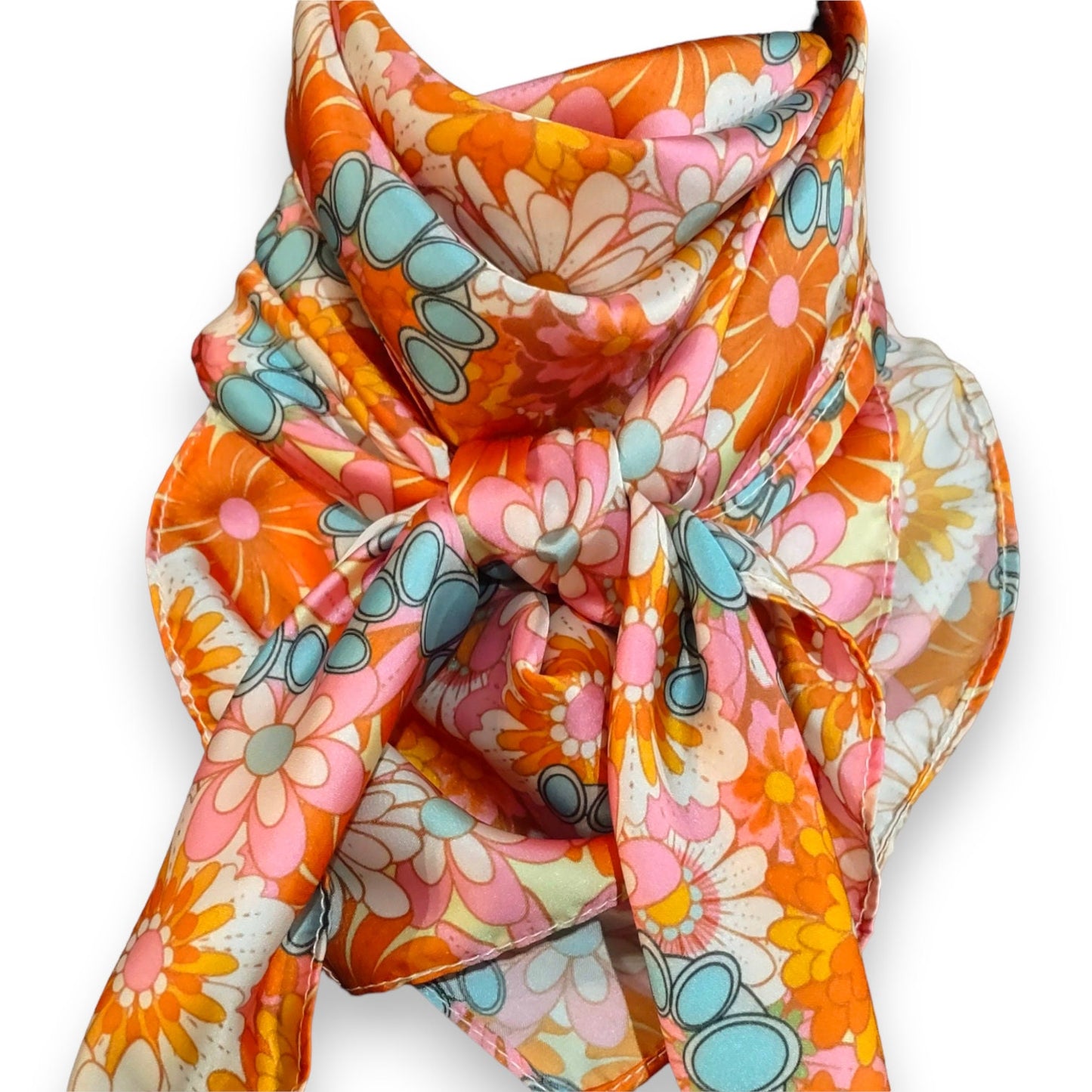 Wild Rag Boho 70’s Hippie Flowers and Turquoise Western Neck Scarf Bandanna by Double B Wild Rags