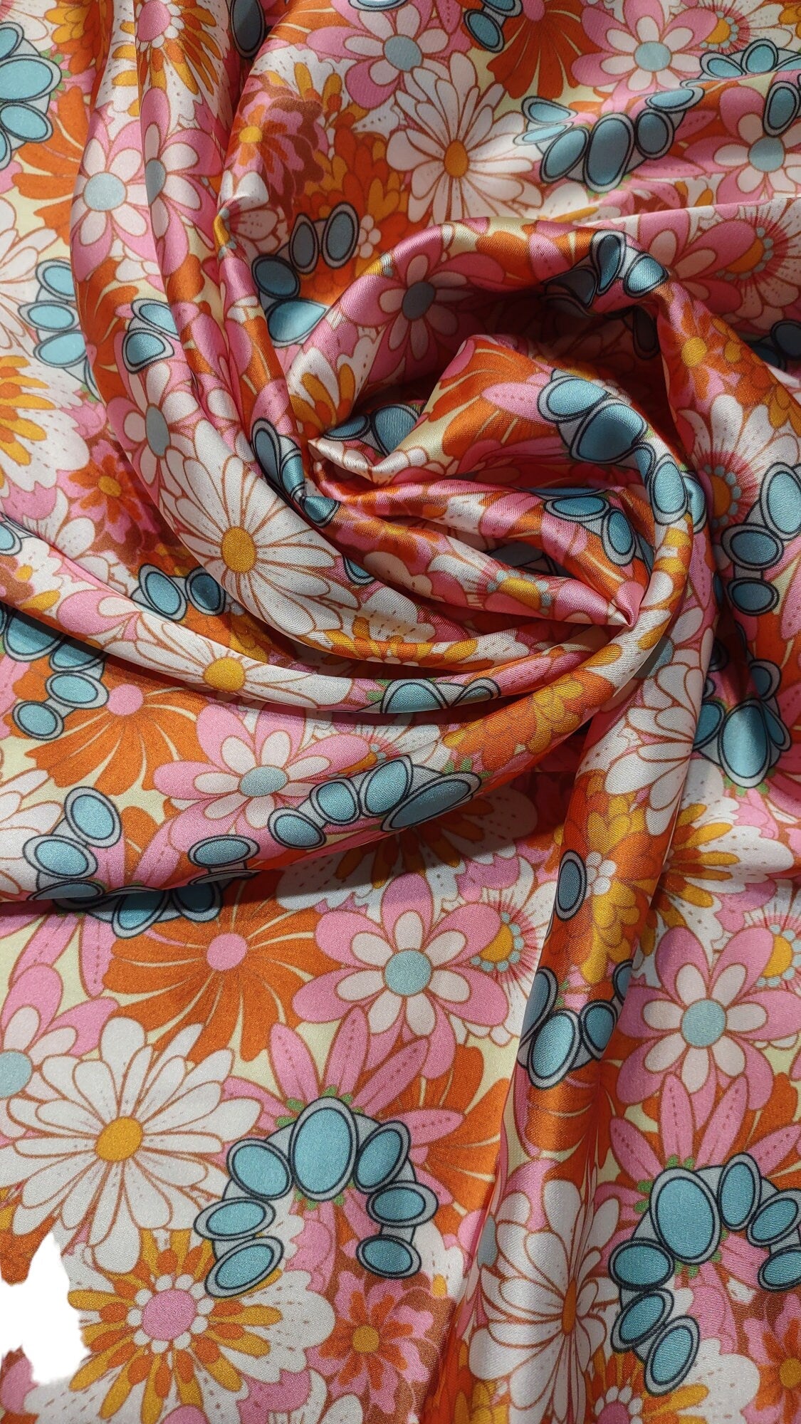 Wild Rag Boho 70’s Hippie Flowers and Turquoise Western Neck Scarf Bandanna by Double B Wild Rags