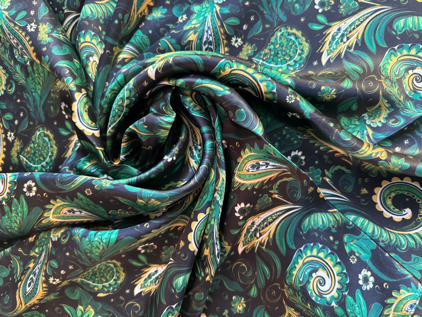 Wild Rag 100% SILK Emerald Green Gold and Black Floral Paisley Cowboy Neck Scarf Bandanna by Double B Wild Rags