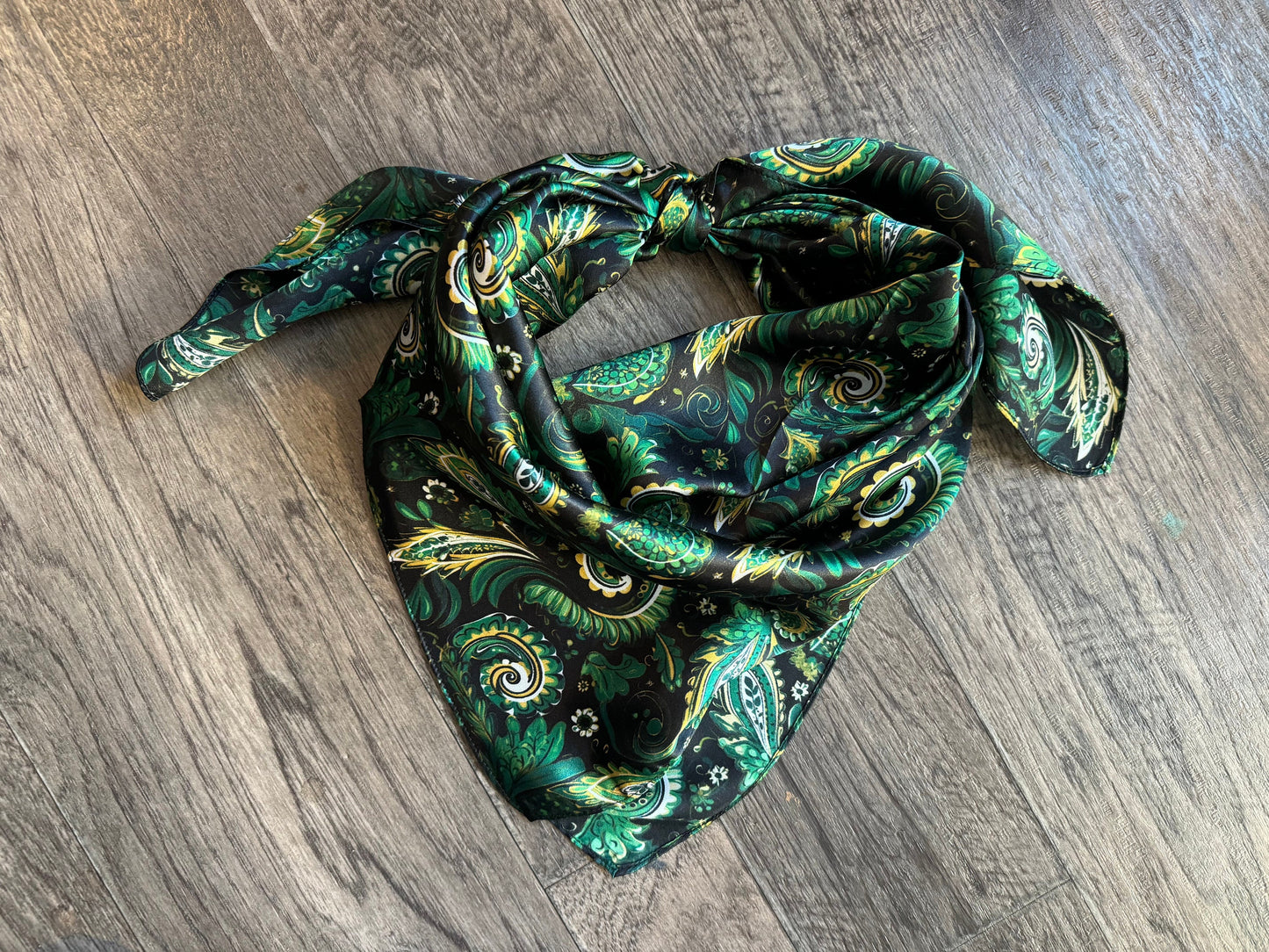 Wild Rag 100% SILK Emerald Green Gold and Black Floral Paisley Cowboy Neck Scarf Bandanna by Double B Wild Rags