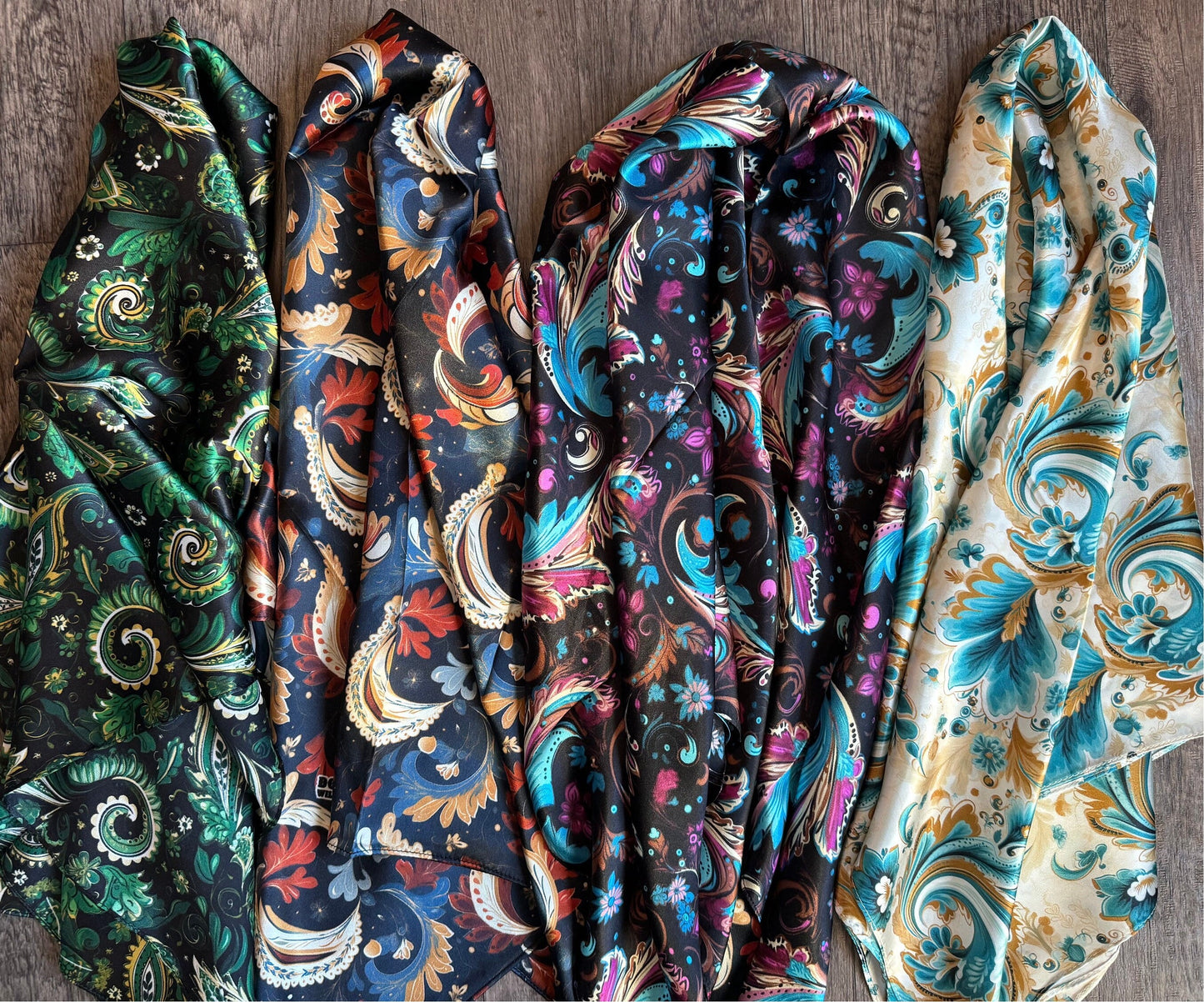 Wild Rag 100% SILK Purple turquoise black Floral Paisley Cowboy Neck Scarf Bandanna by Double B Wild Rags