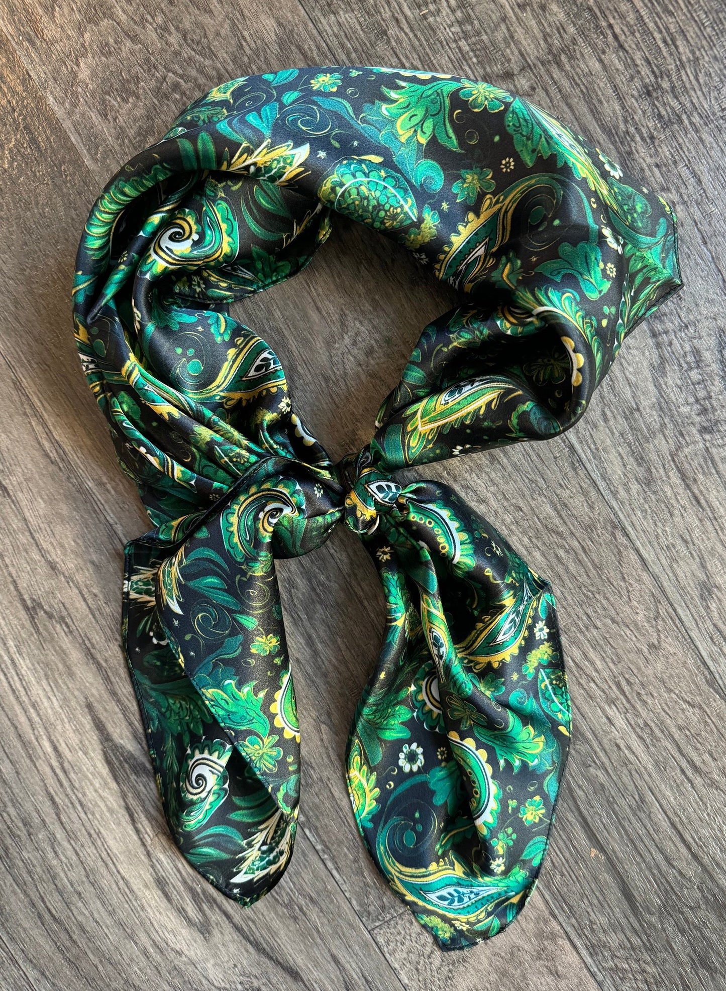 Wild Rag 100% SILK Emerald Green Gold and Black Floral Paisley Cowboy Neck Scarf Bandanna by Double B Wild Rags